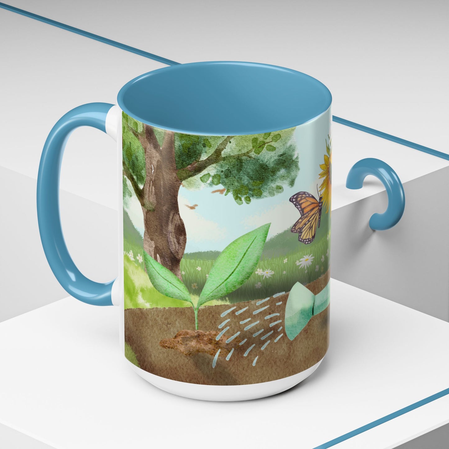 Learn and Grow Accent Coffee Mug - 11oz & 15oz | Nature-Inspired Design for Garden Lovers