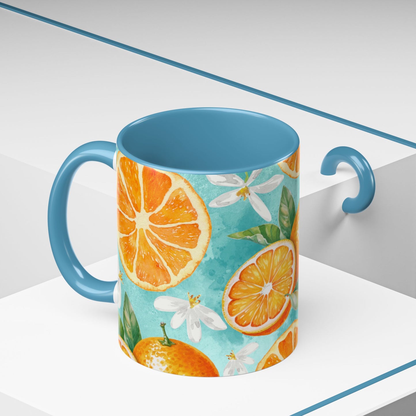 Citrus Accent Coffee Mug - Bright Orange Floral Design, Perfect for Summer Mornings