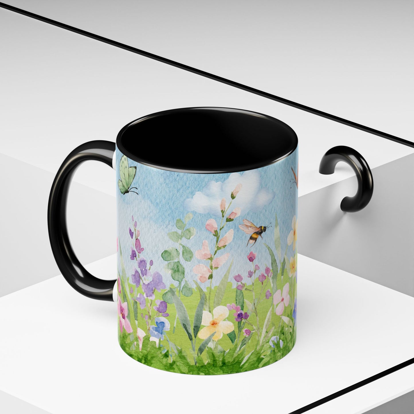 Butterfly Blossom Accent Coffee Mug - 11 & 15oz Floral Design for Nature Lovers