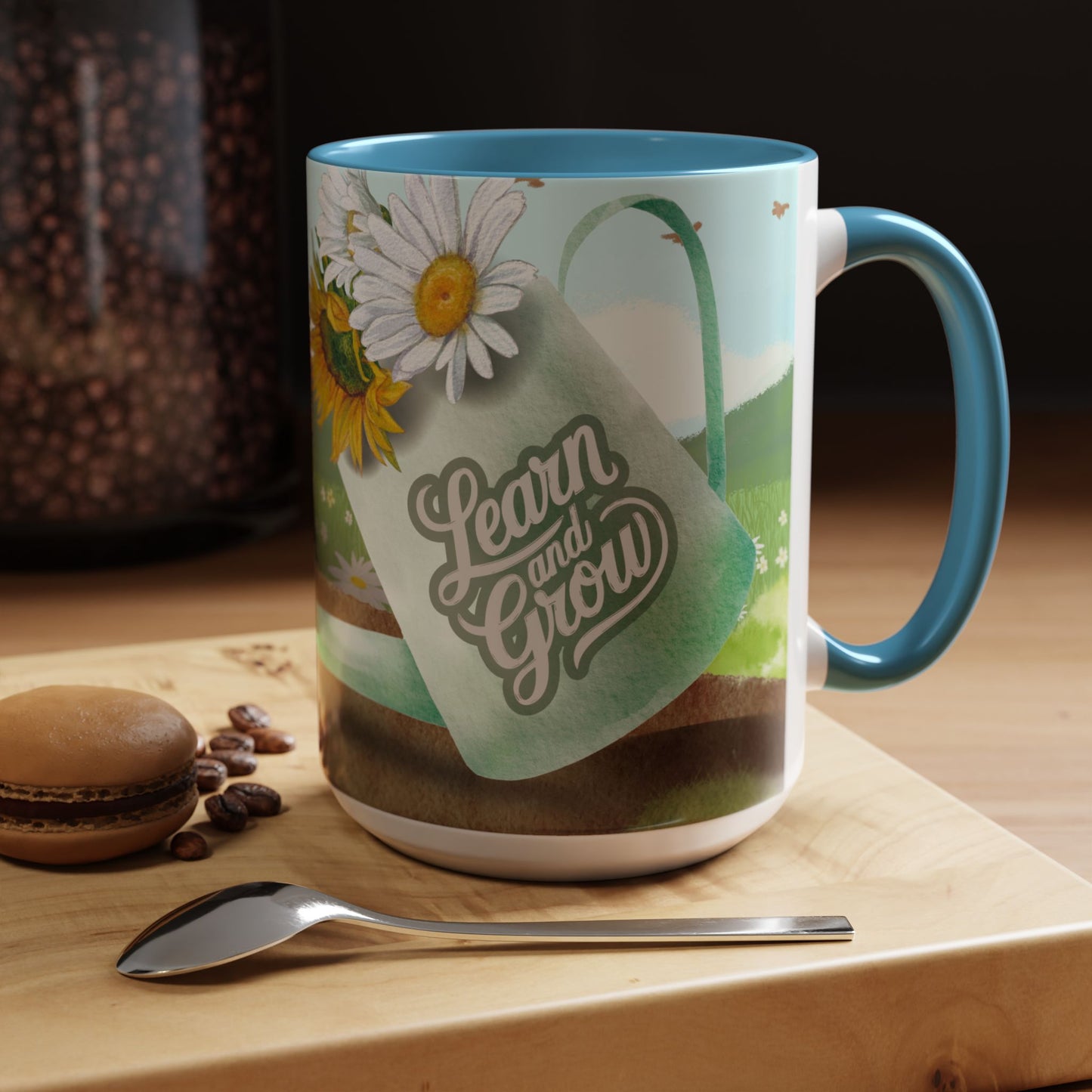 Learn and Grow Accent Coffee Mug - 11oz & 15oz | Nature-Inspired Design for Garden Lovers