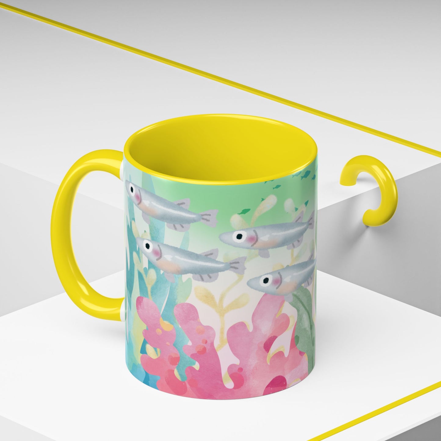 Colorful Coral Reef Accent Coffee Mug - Vibrant Ocean Life Design
