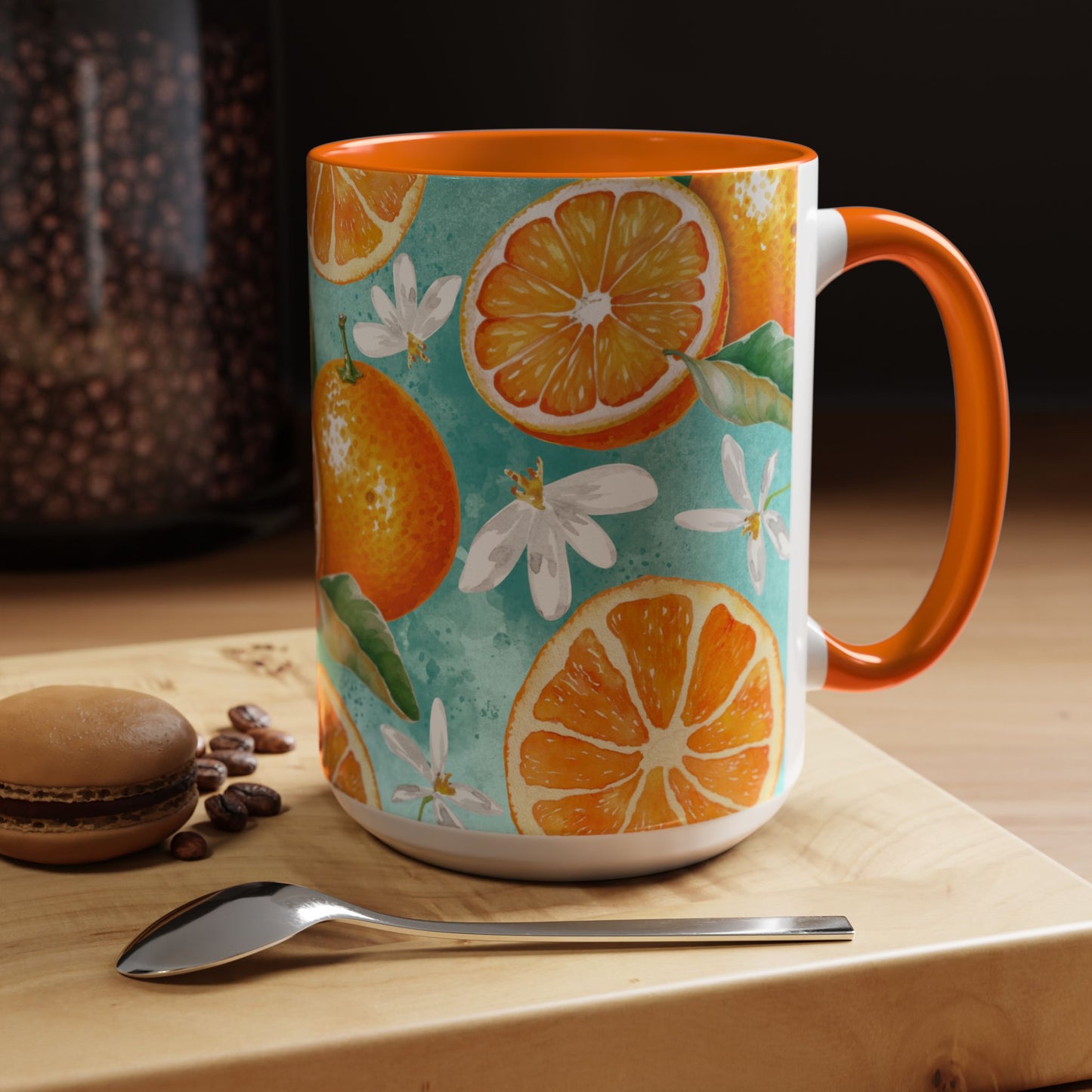 Citrus Accent Coffee Mug - Bright Orange Floral Design, Perfect for Summer Mornings
