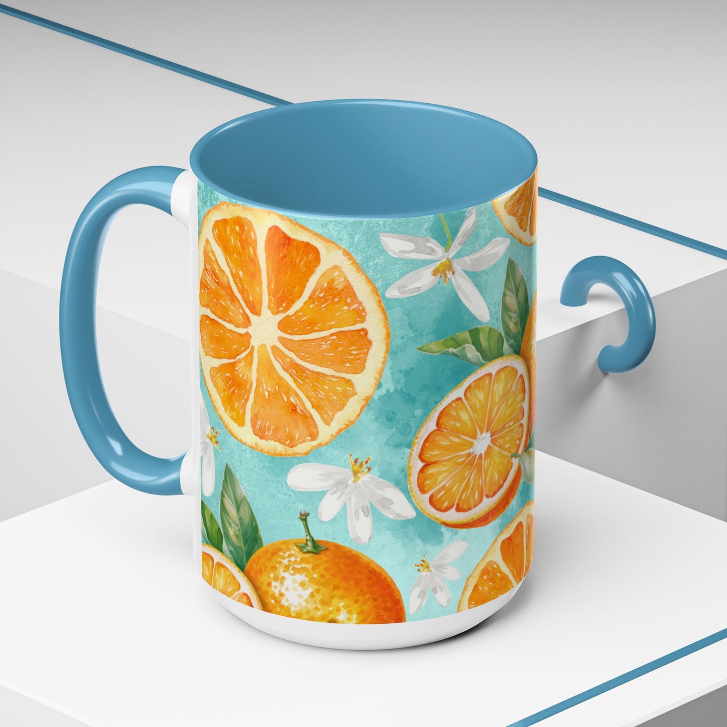Citrus Accent Coffee Mug - Bright Orange Floral Design, Perfect for Summer Mornings
