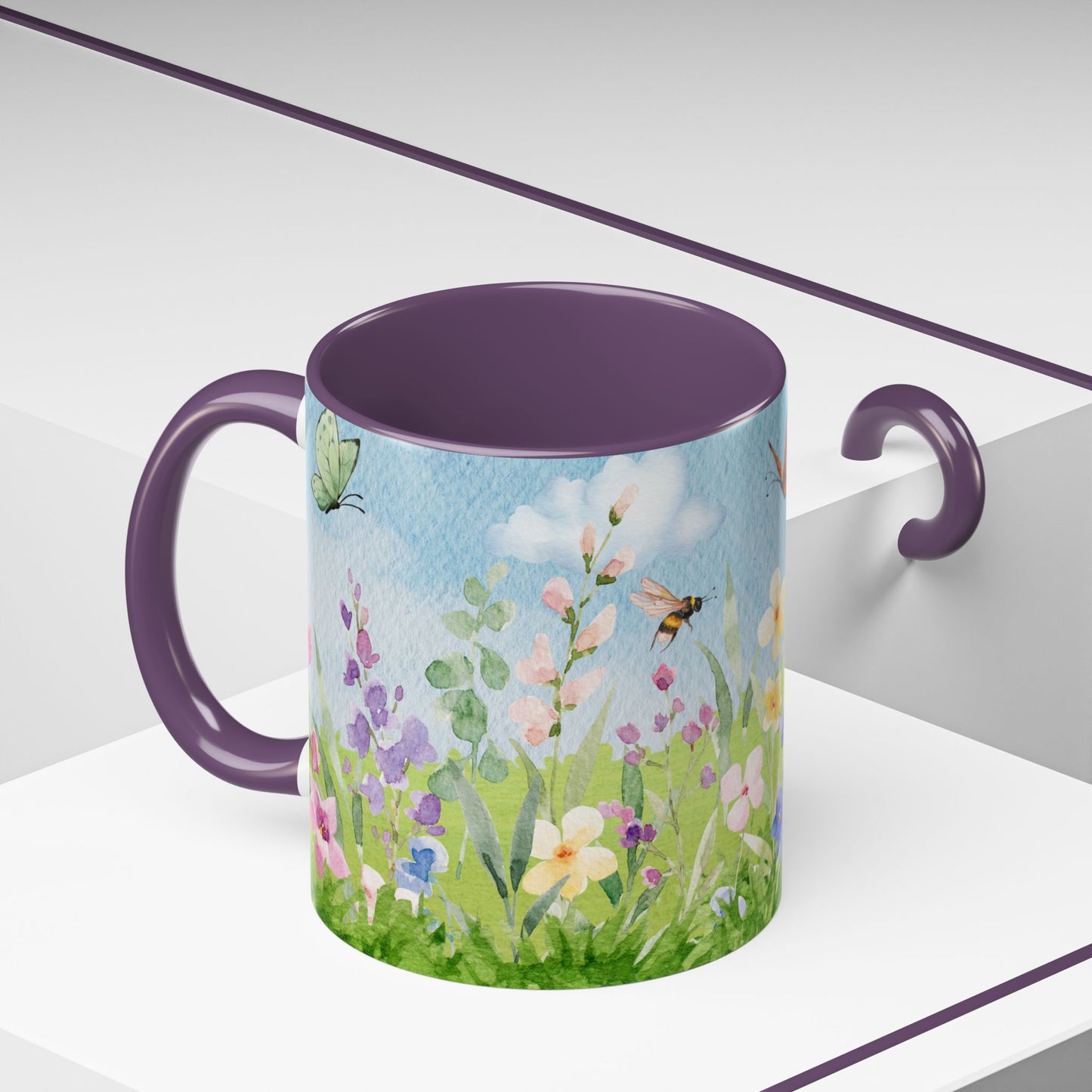 Butterfly Blossom Accent Coffee Mug - 11 & 15oz Floral Design for Nature Lovers