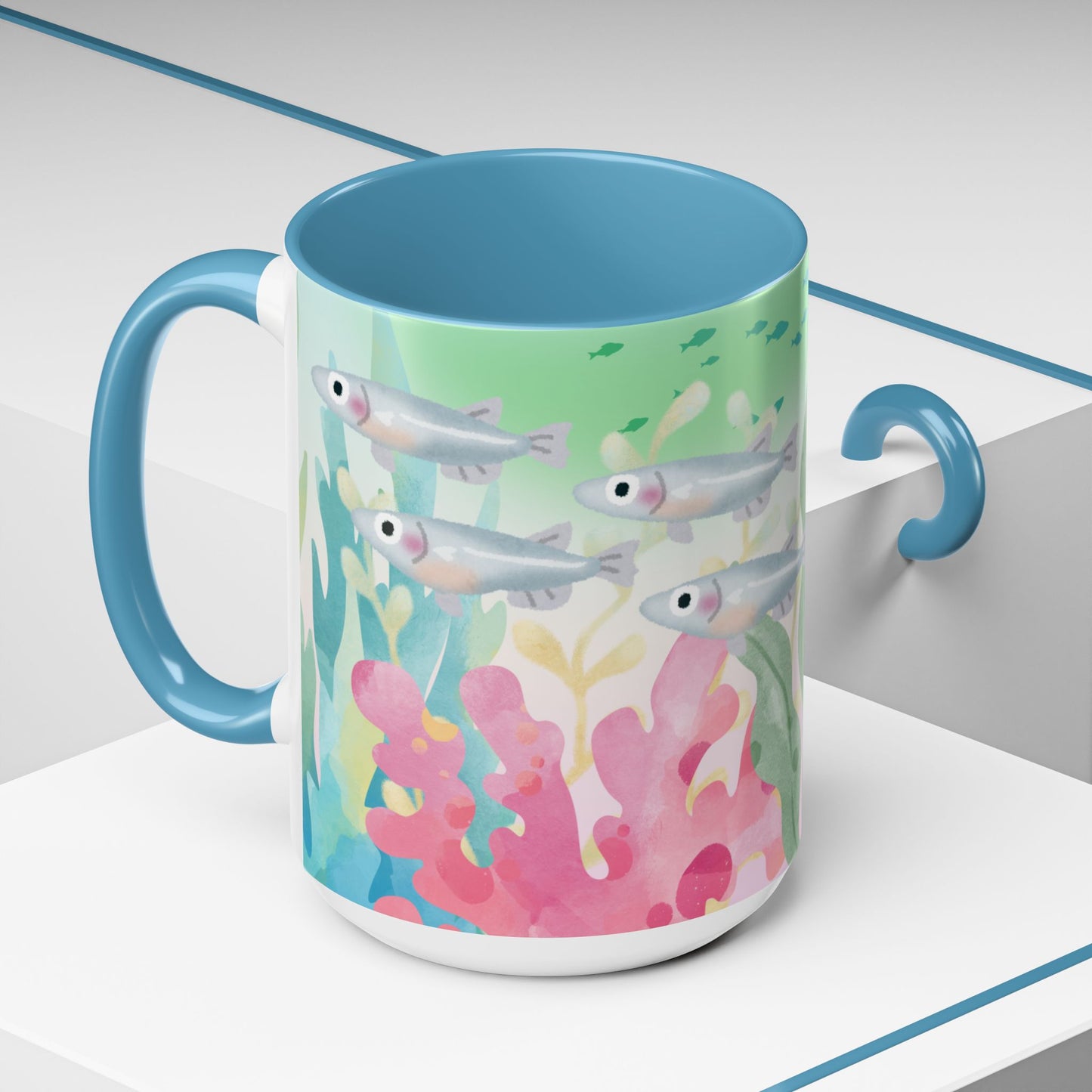 Colorful Coral Reef Accent Coffee Mug - Vibrant Ocean Life Design