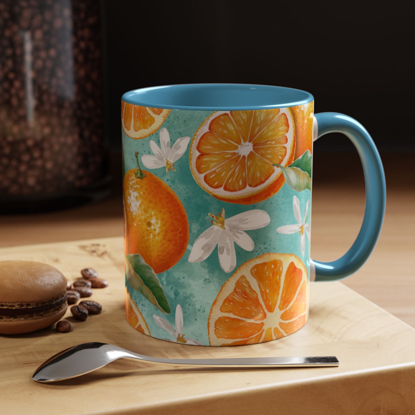 Citrus Accent Coffee Mug - Bright Orange Floral Design, Perfect for Summer Mornings