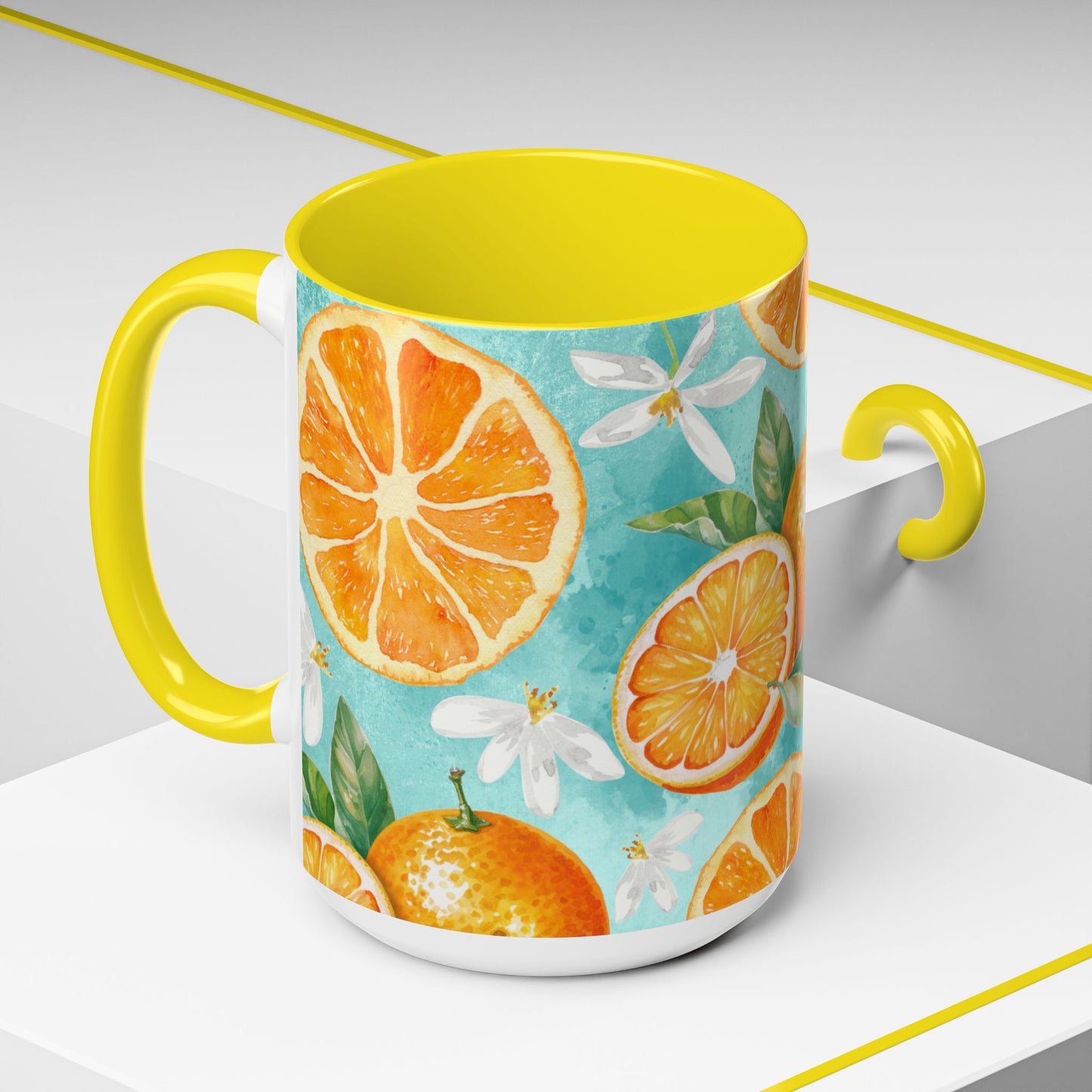Citrus Accent Coffee Mug - Bright Orange Floral Design, Perfect for Summer Mornings