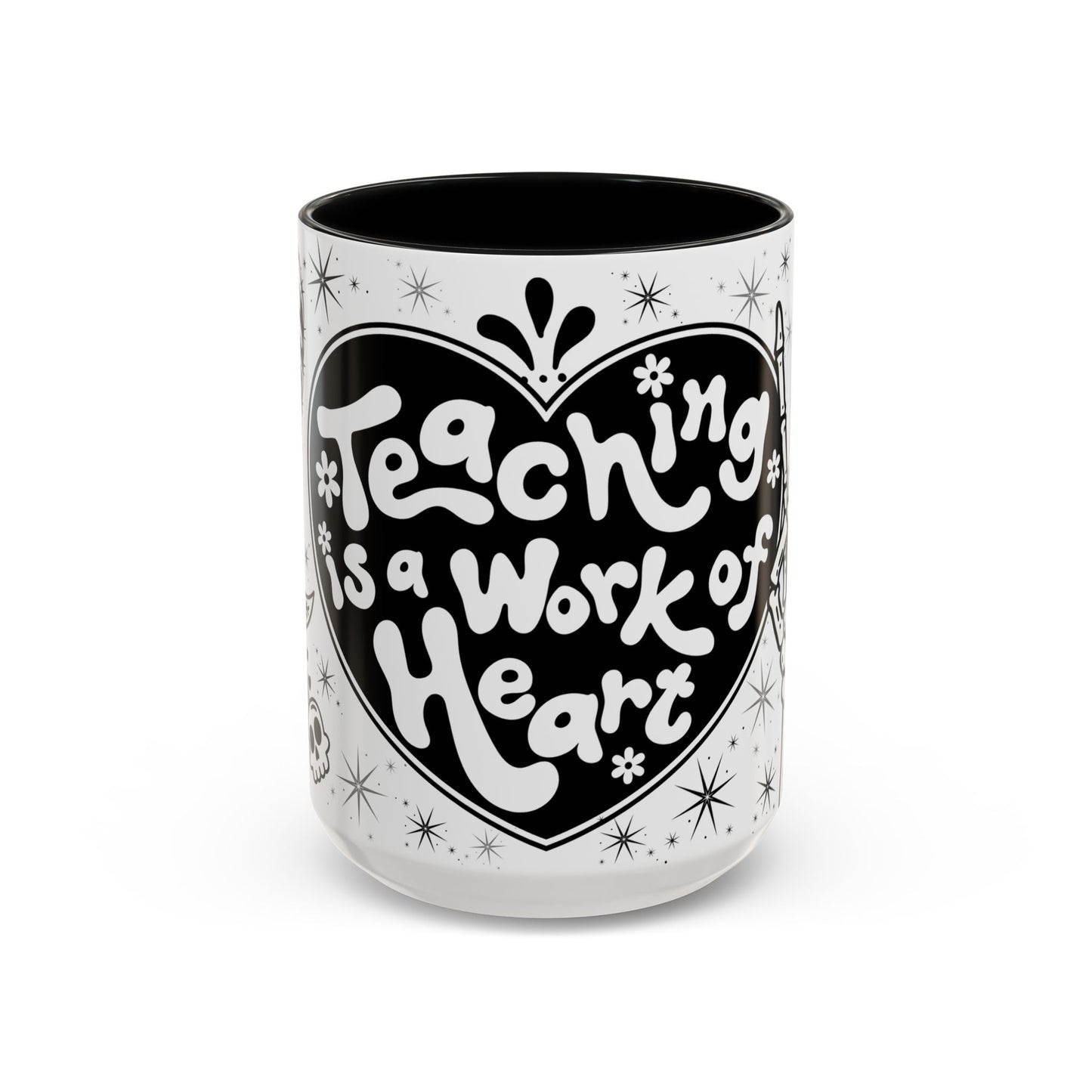 Teaching is a Work of Heart Coffee Mug - Black & White Accent Mug for Educators