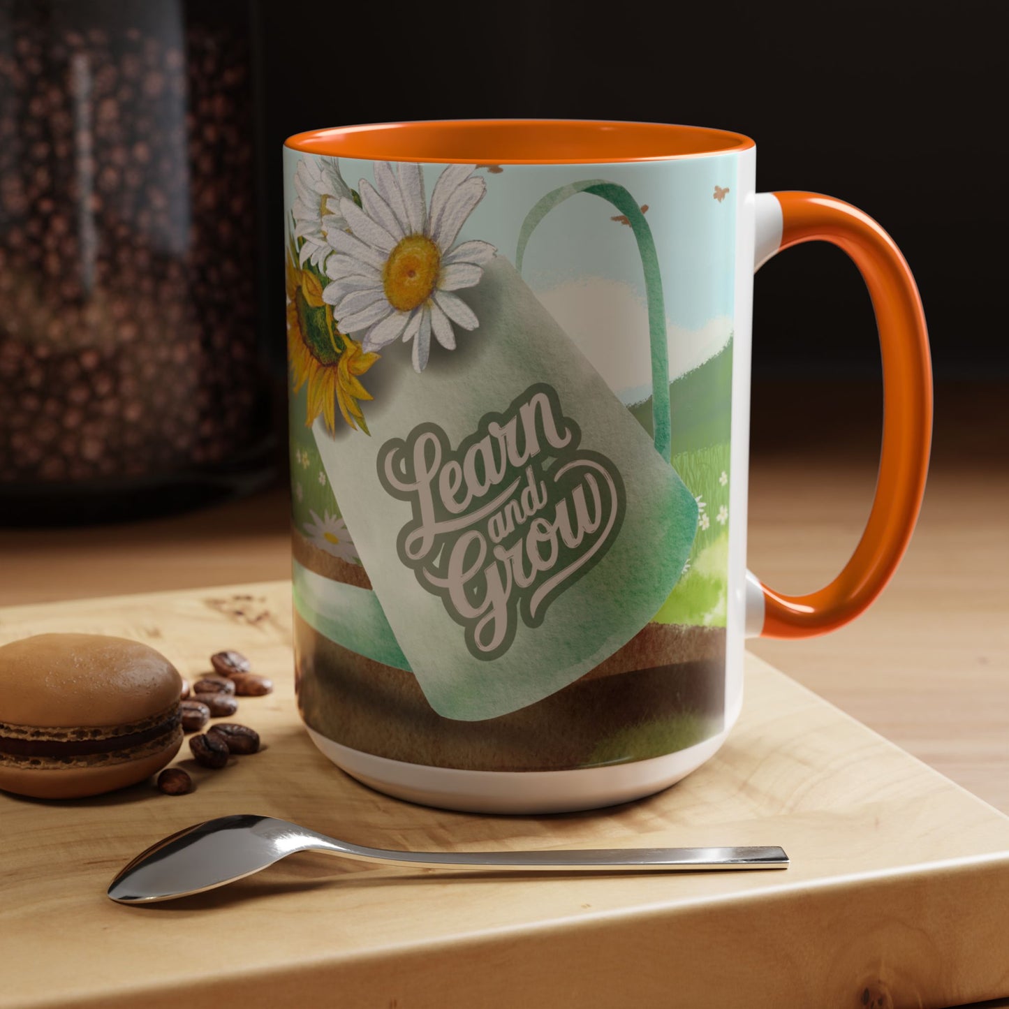 Learn and Grow Accent Coffee Mug - 11oz & 15oz | Nature-Inspired Design for Garden Lovers