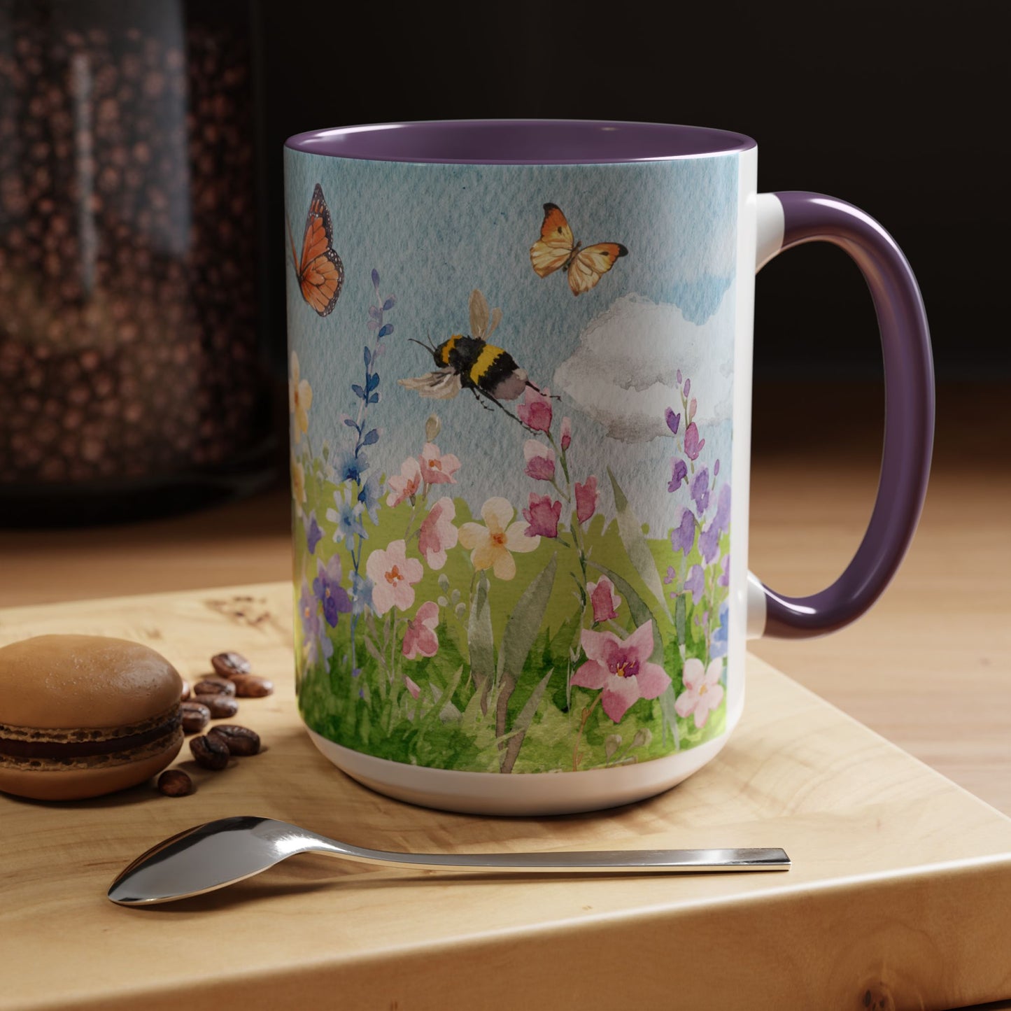 Butterfly Blossom Accent Coffee Mug - 11 & 15oz Floral Design for Nature Lovers