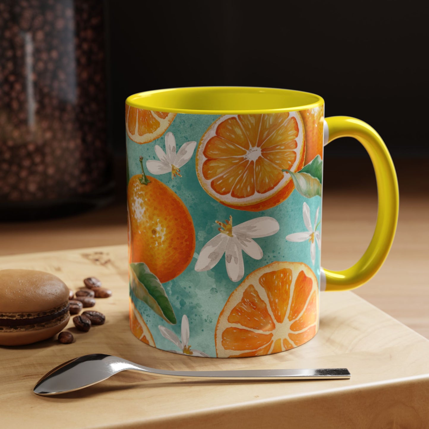 Citrus Accent Coffee Mug - Bright Orange Floral Design, Perfect for Summer Mornings