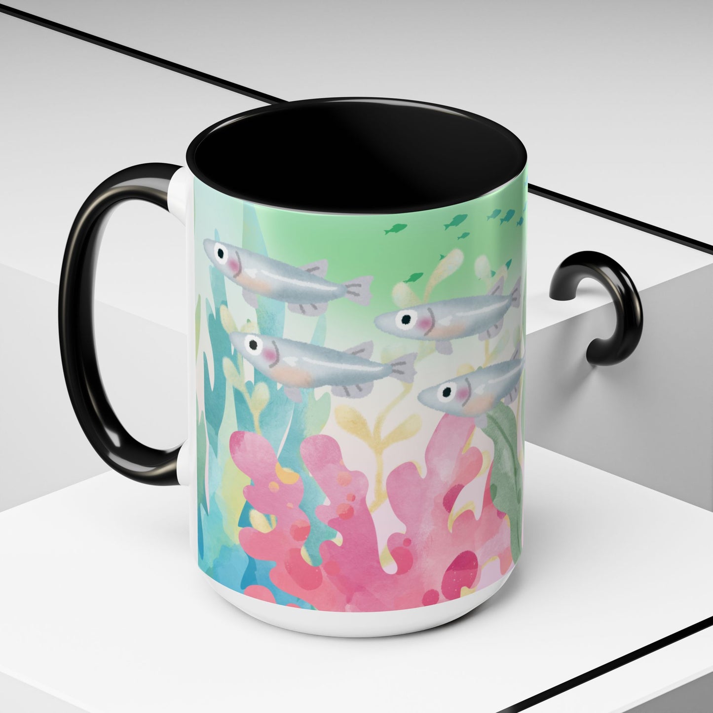 Colorful Coral Reef Accent Coffee Mug - Vibrant Ocean Life Design
