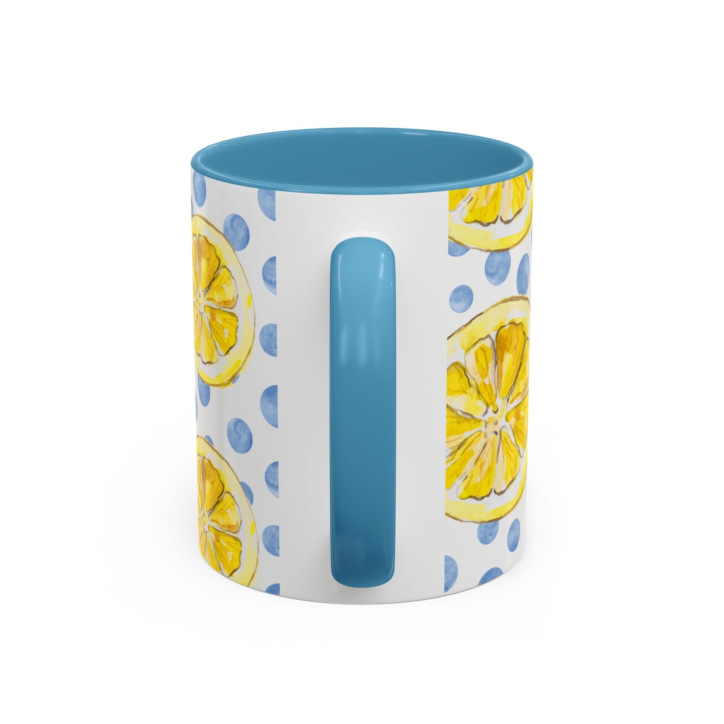 Cute Coffee Mug- Watercolor Lemons/Blue Polka Dots- Summer Vibes