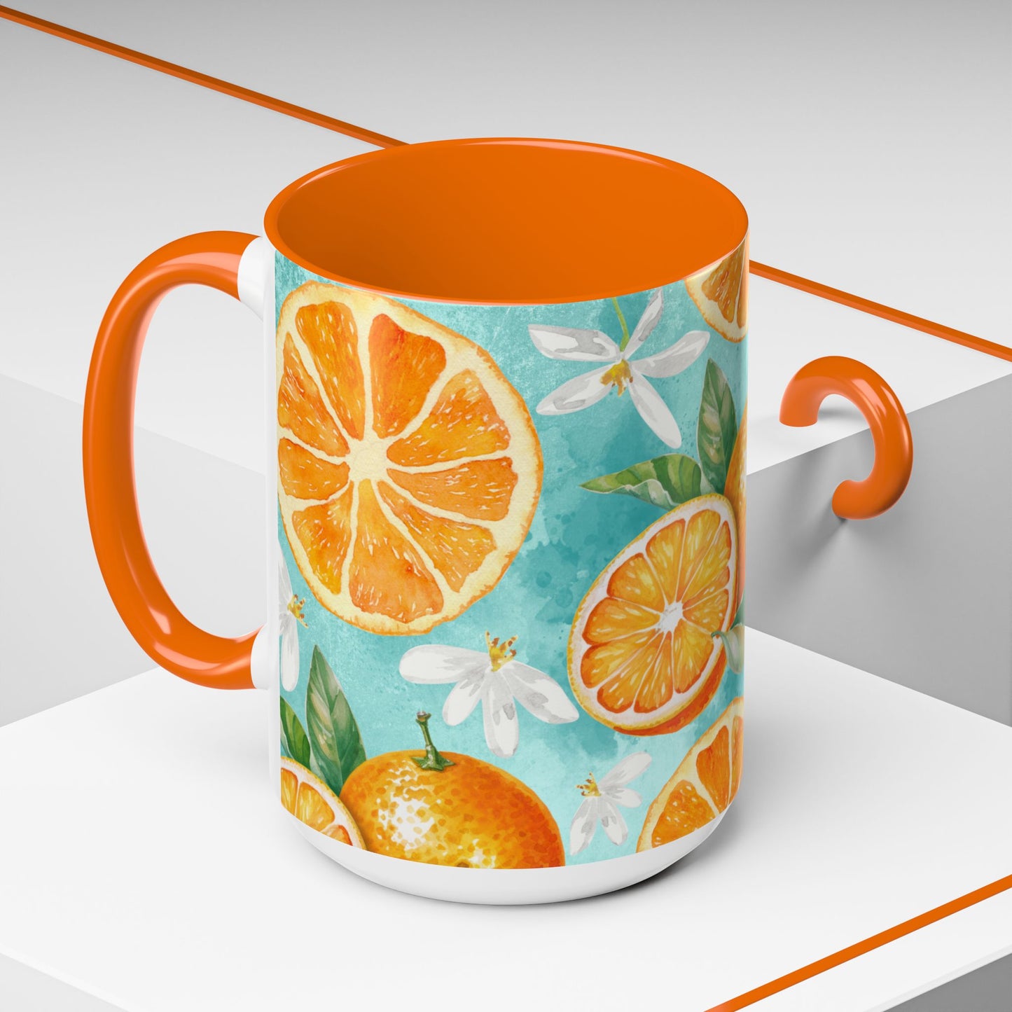 Citrus Accent Coffee Mug - Bright Orange Floral Design, Perfect for Summer Mornings