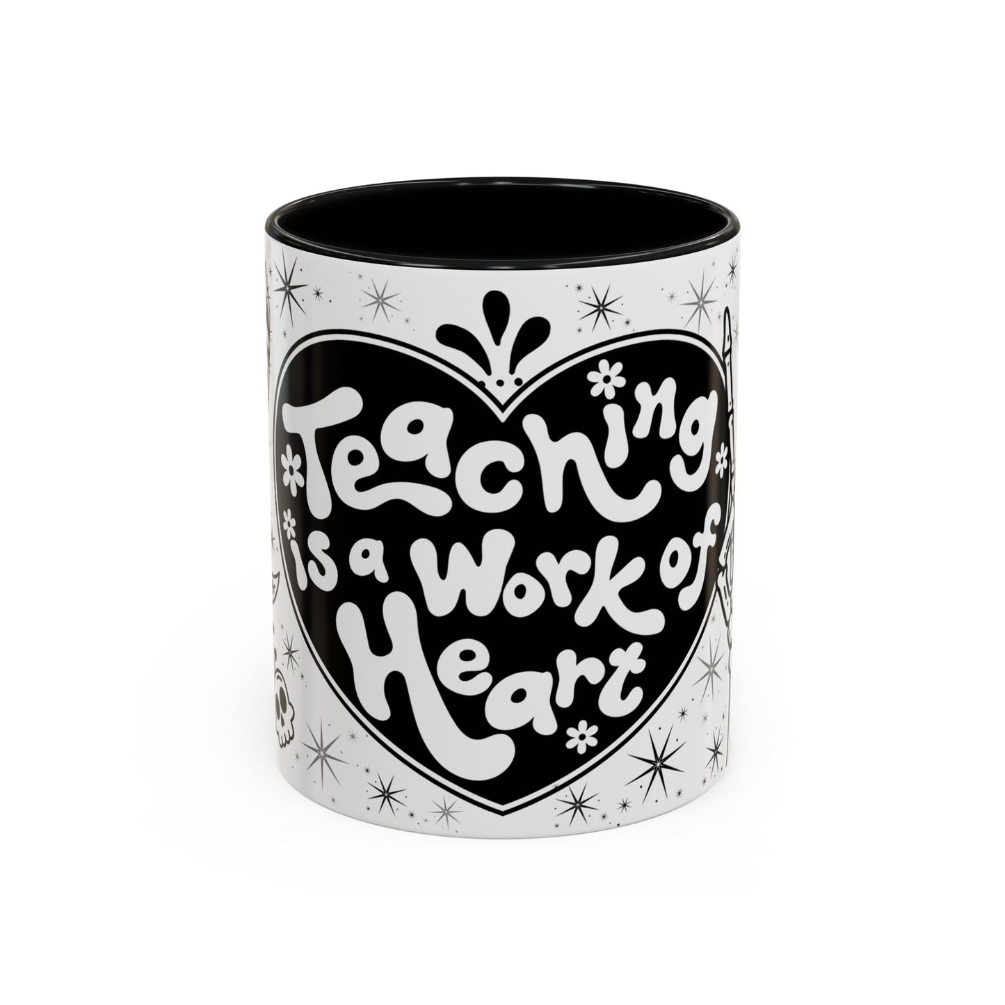 Teaching is a Work of Heart Coffee Mug - Black & White Accent Mug for Educators