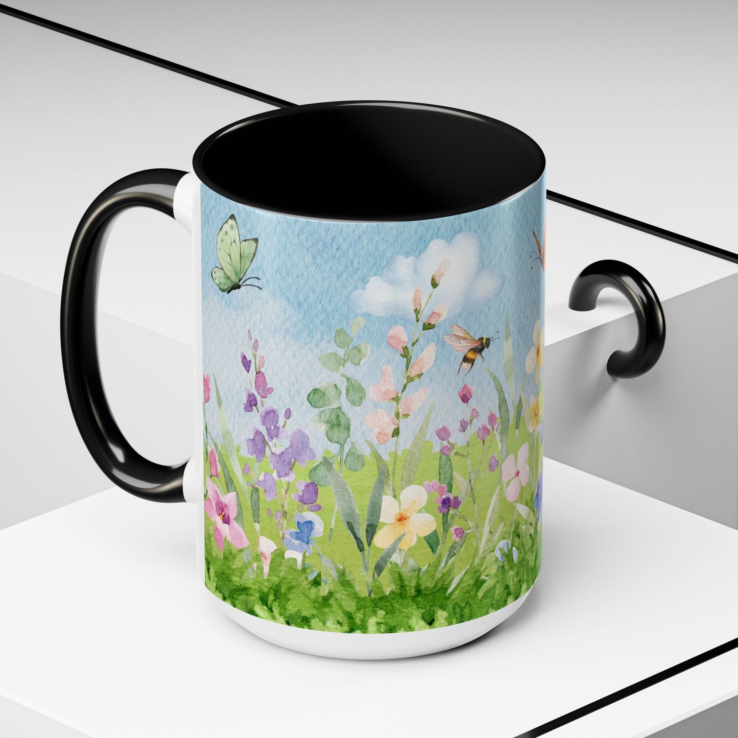 Butterfly Blossom Accent Coffee Mug - 11 & 15oz Floral Design for Nature Lovers