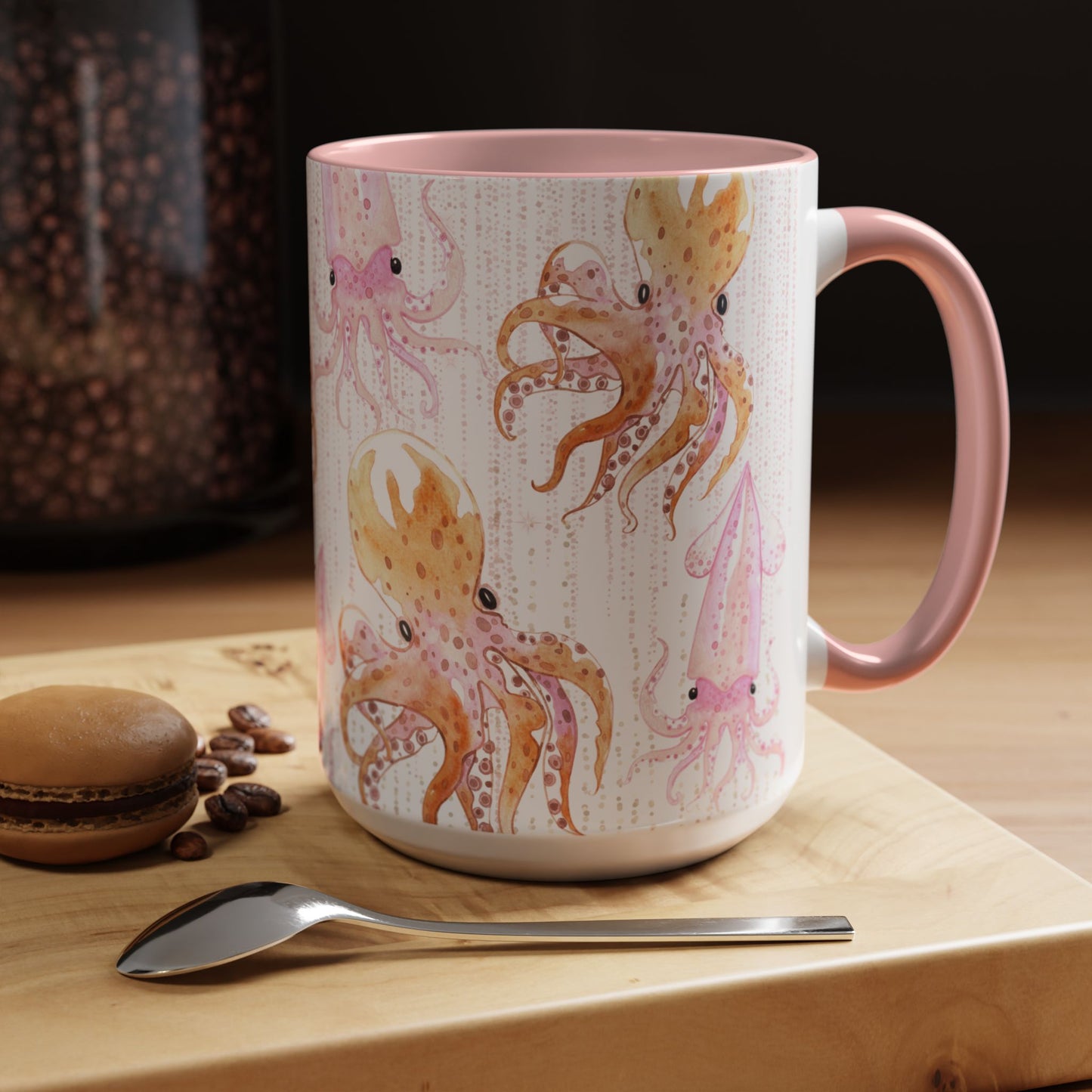 Whimsical Octopus & Squid Accent Coffee Mug - 11 & 15oz - Perfect for Sea Lovers