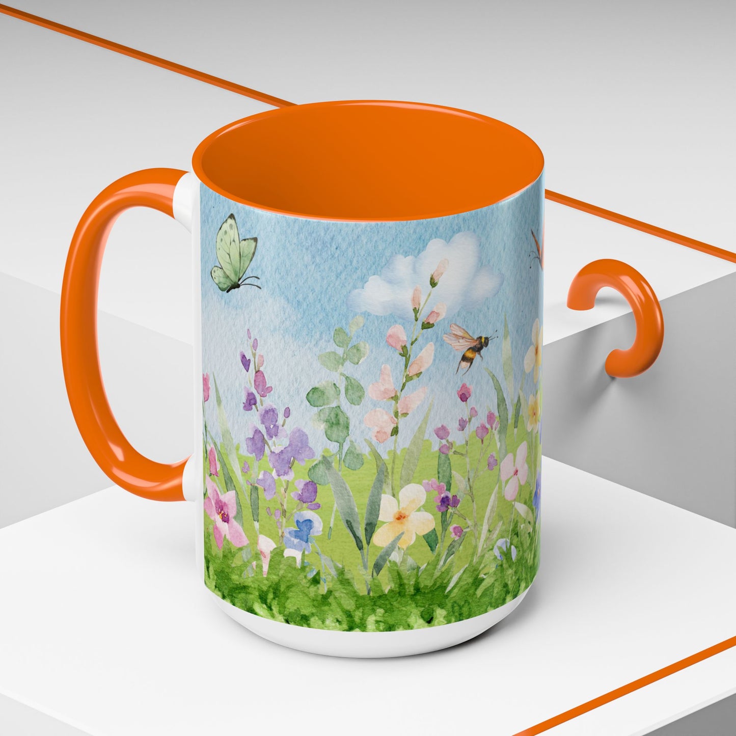 Butterfly Blossom Accent Coffee Mug - 11 & 15oz Floral Design for Nature Lovers