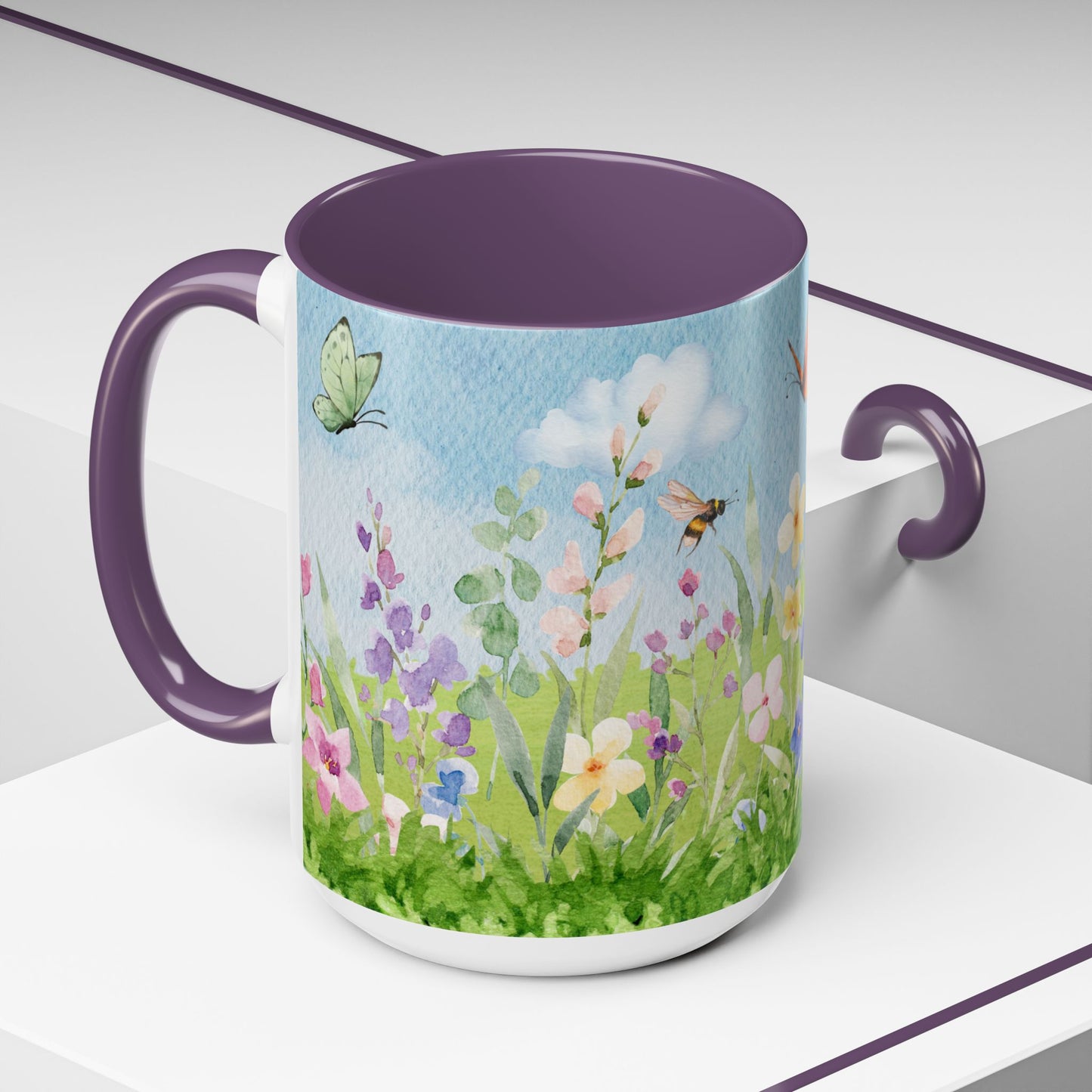 Butterfly Blossom Accent Coffee Mug - 11 & 15oz Floral Design for Nature Lovers
