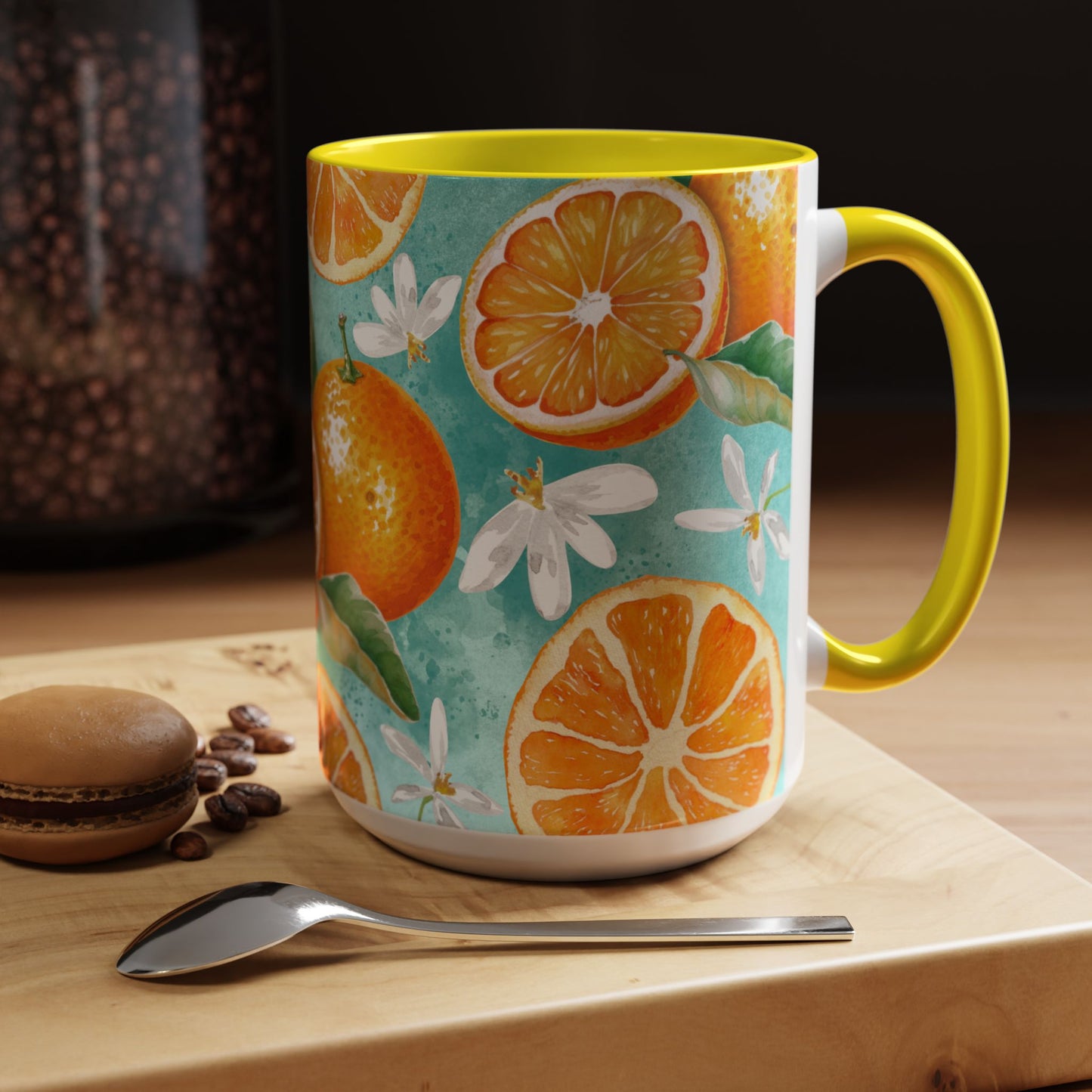 Citrus Accent Coffee Mug - Bright Orange Floral Design, Perfect for Summer Mornings