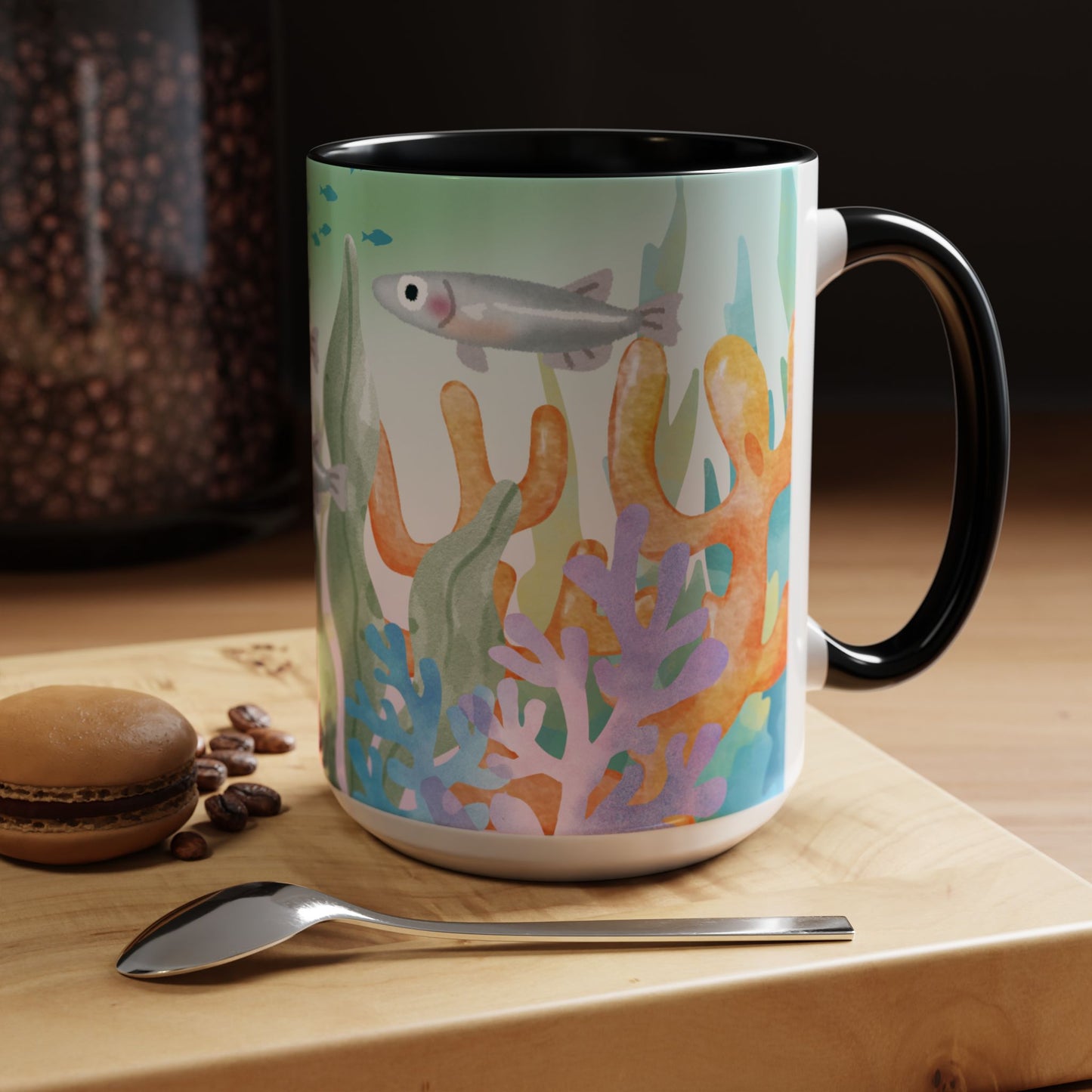 Colorful Coral Reef Accent Coffee Mug - Vibrant Ocean Life Design