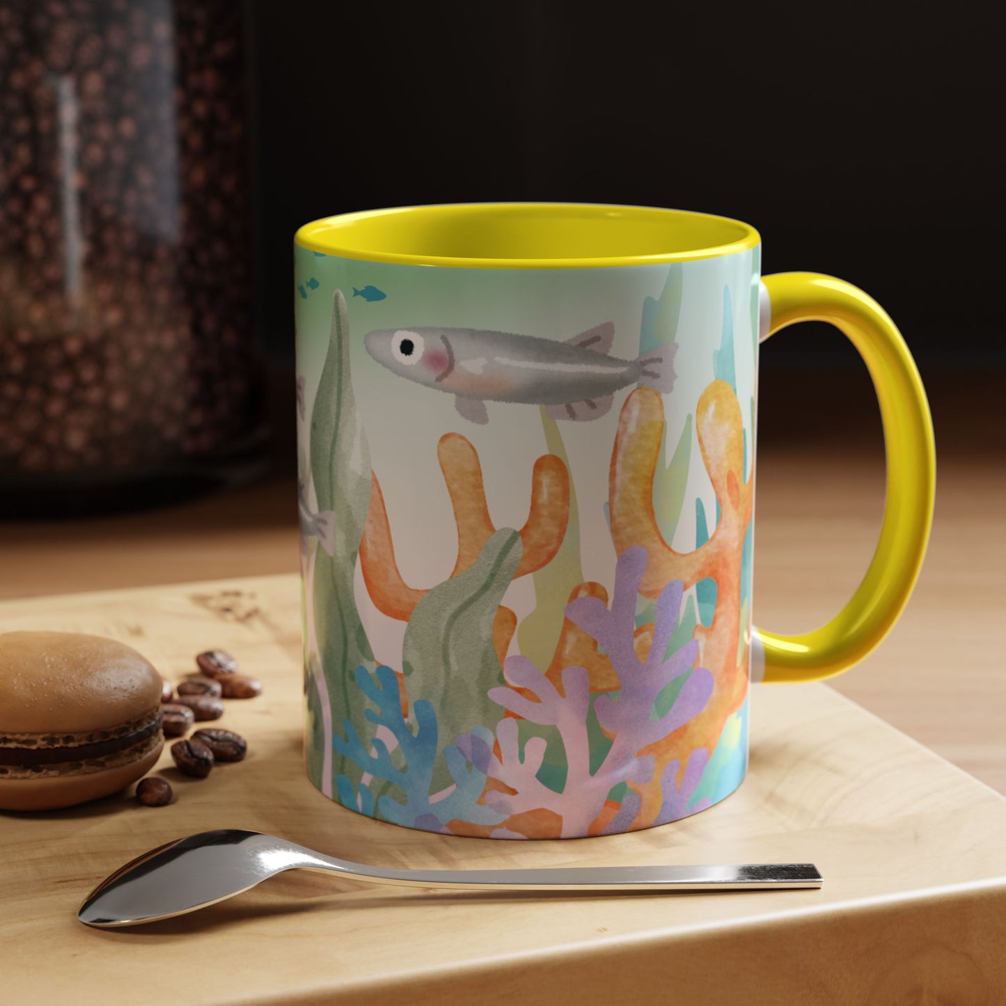 Colorful Coral Reef Accent Coffee Mug - Vibrant Ocean Life Design