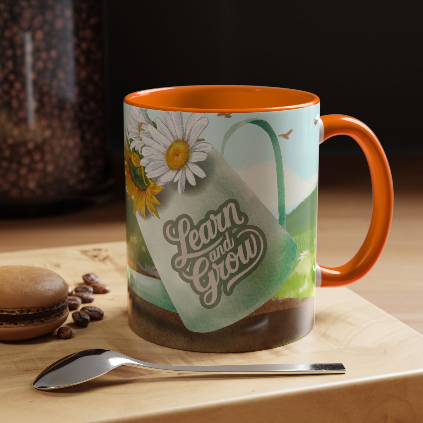 Learn and Grow Accent Coffee Mug - 11oz & 15oz | Nature-Inspired Design for Garden Lovers
