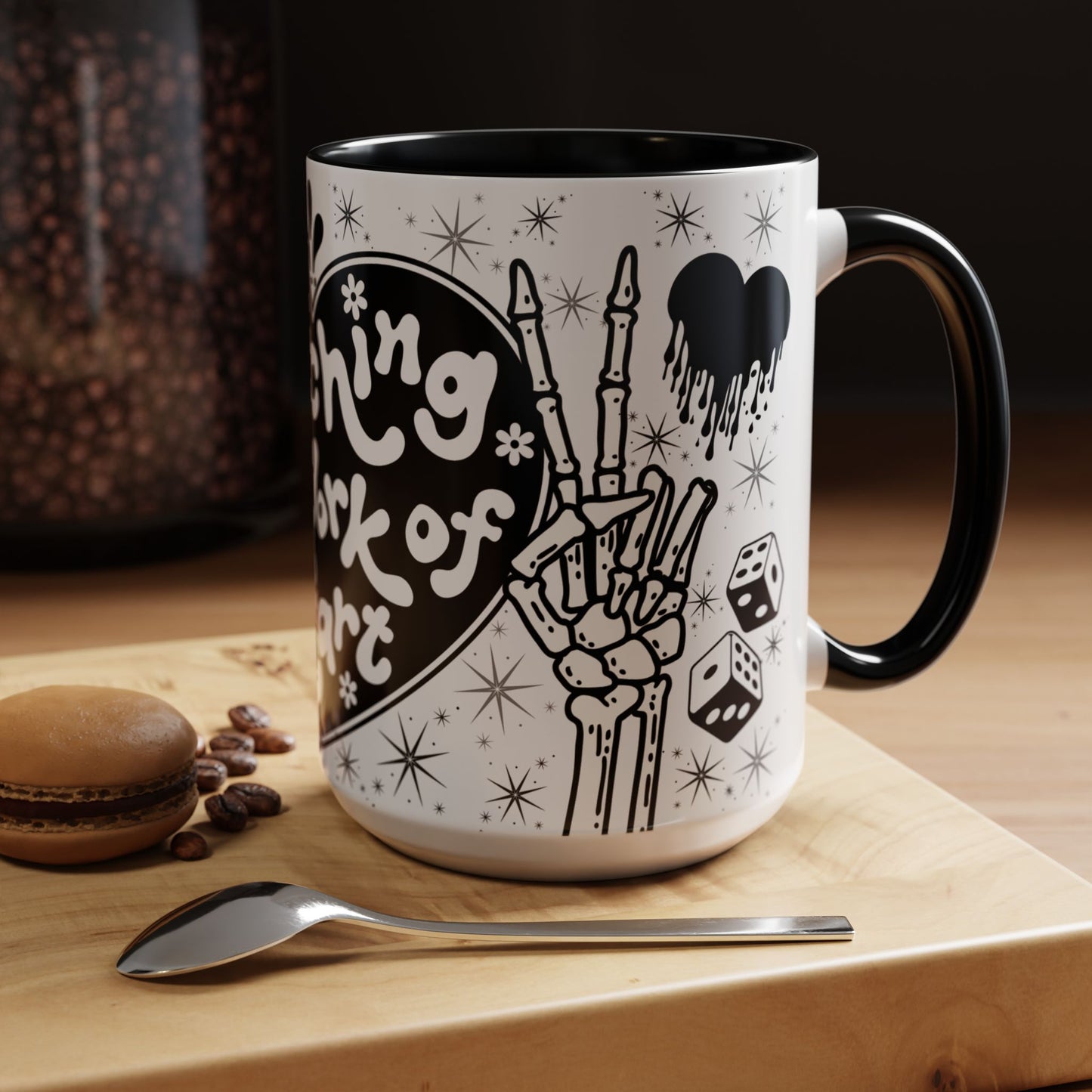 Teaching is a Work of Heart Coffee Mug - Black & White Accent Mug for Educators