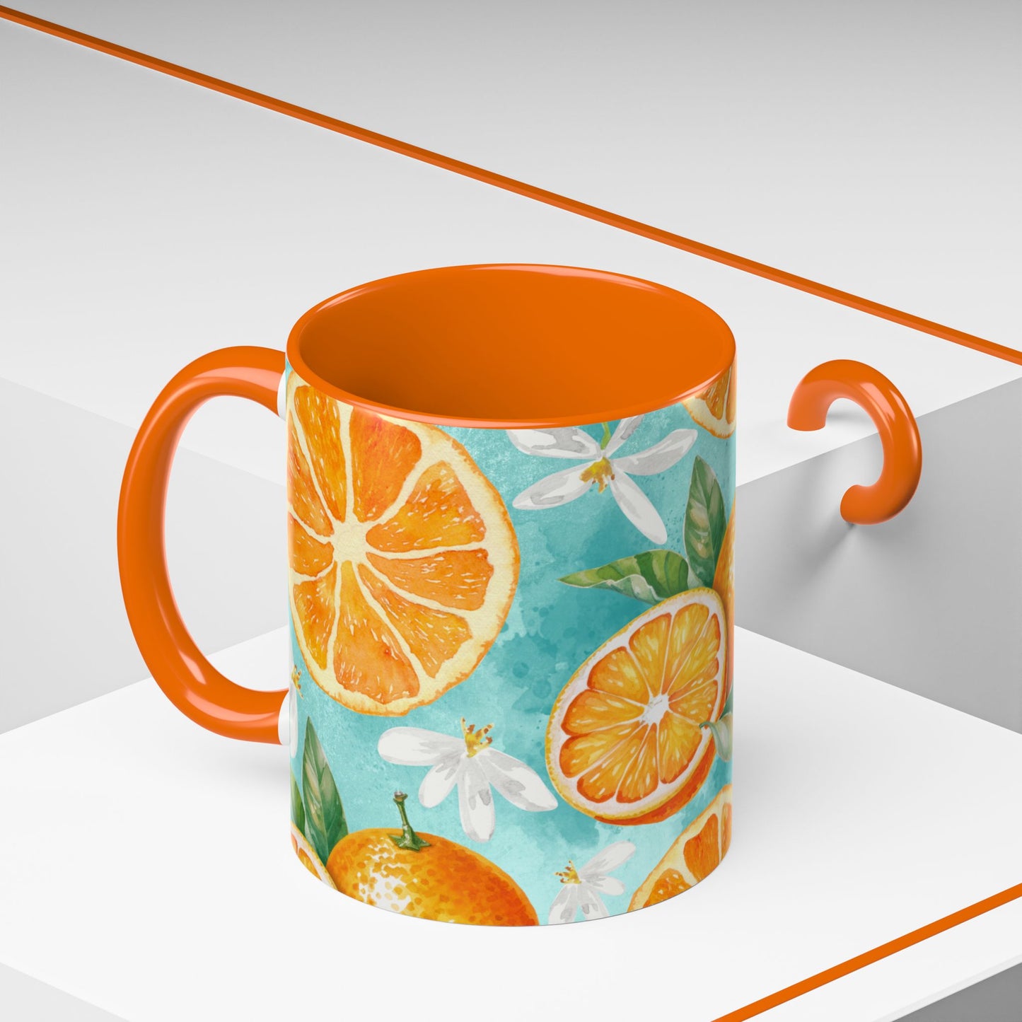 Citrus Accent Coffee Mug - Bright Orange Floral Design, Perfect for Summer Mornings