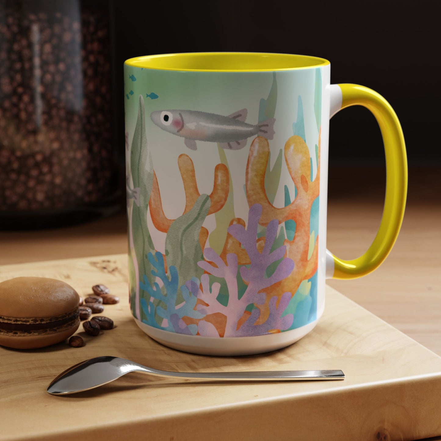 Colorful Coral Reef Accent Coffee Mug - Vibrant Ocean Life Design