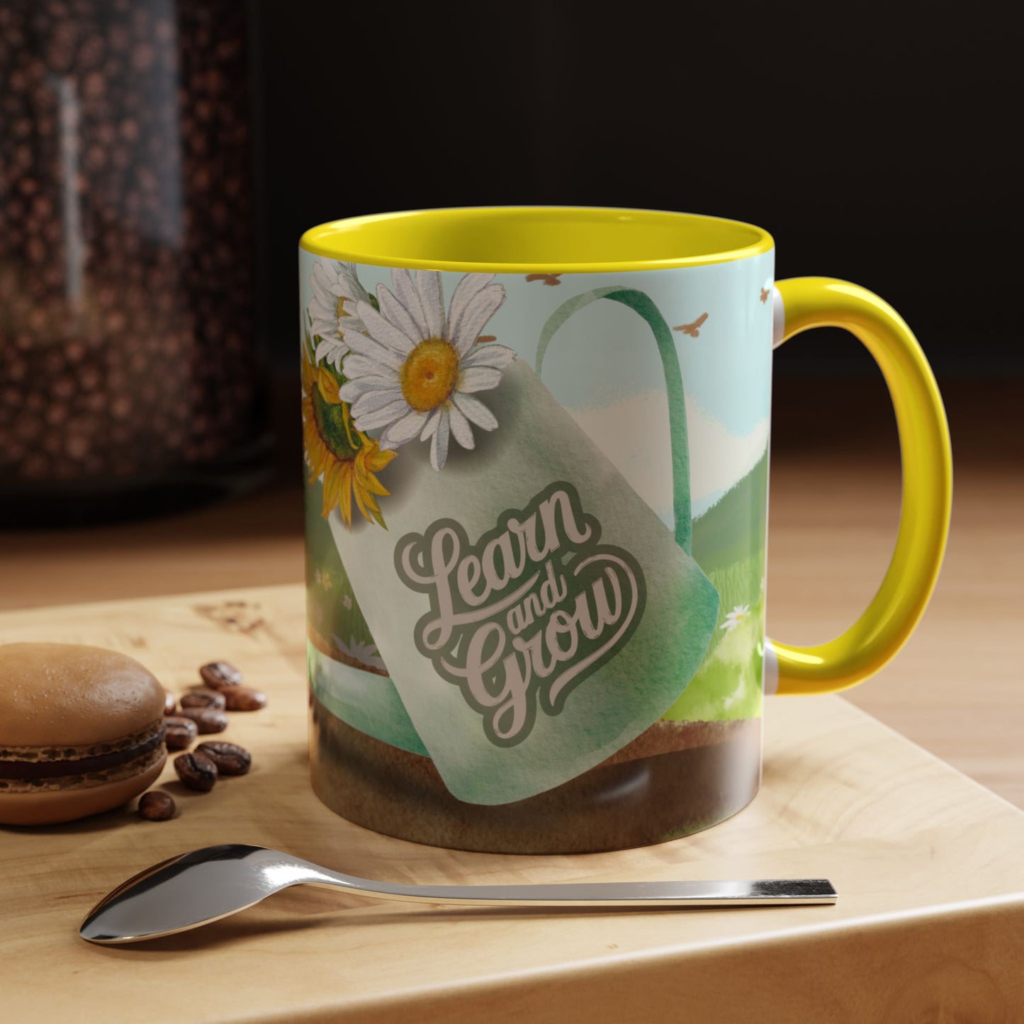 Learn and Grow Accent Coffee Mug - 11oz & 15oz | Nature-Inspired Design for Garden Lovers
