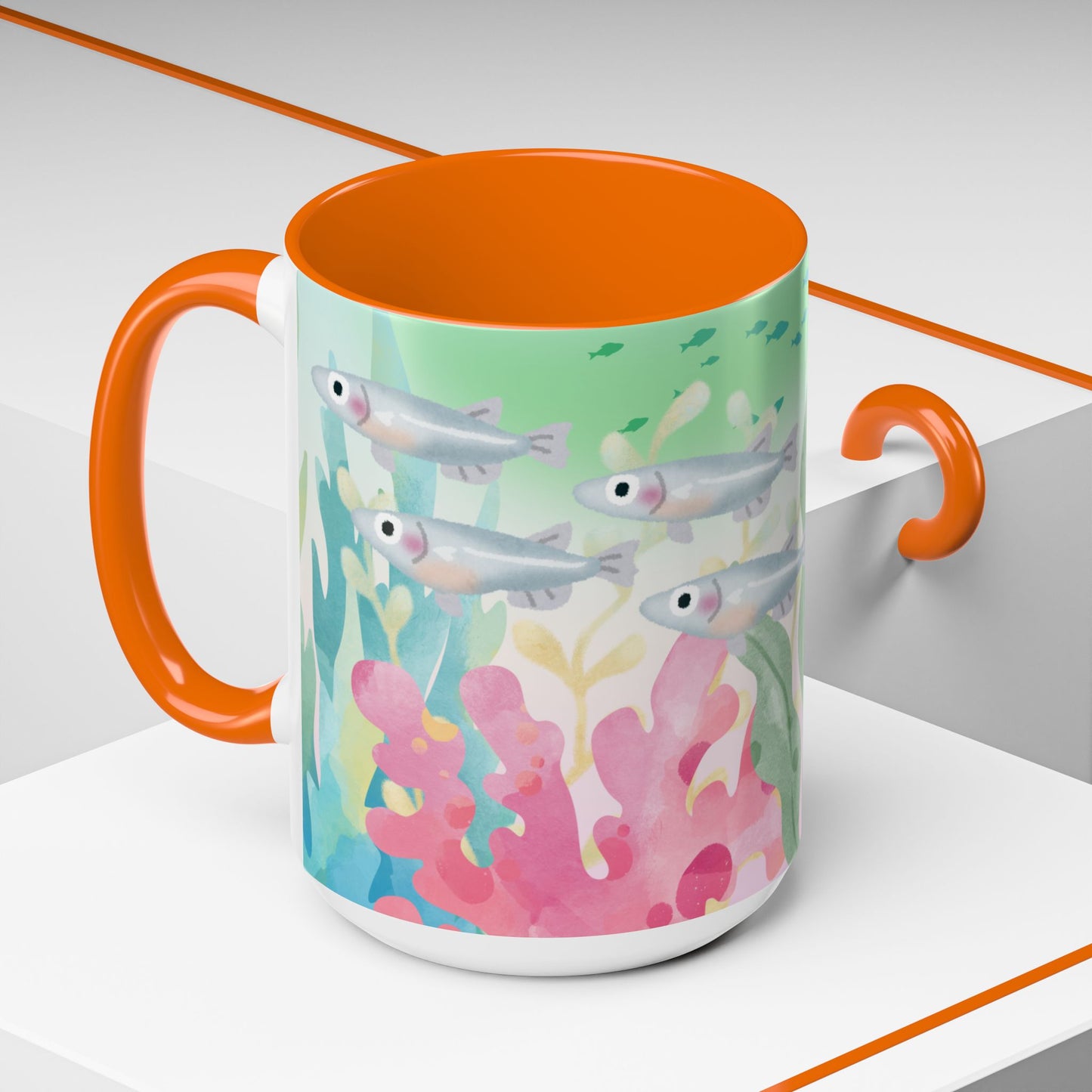 Colorful Coral Reef Accent Coffee Mug - Vibrant Ocean Life Design
