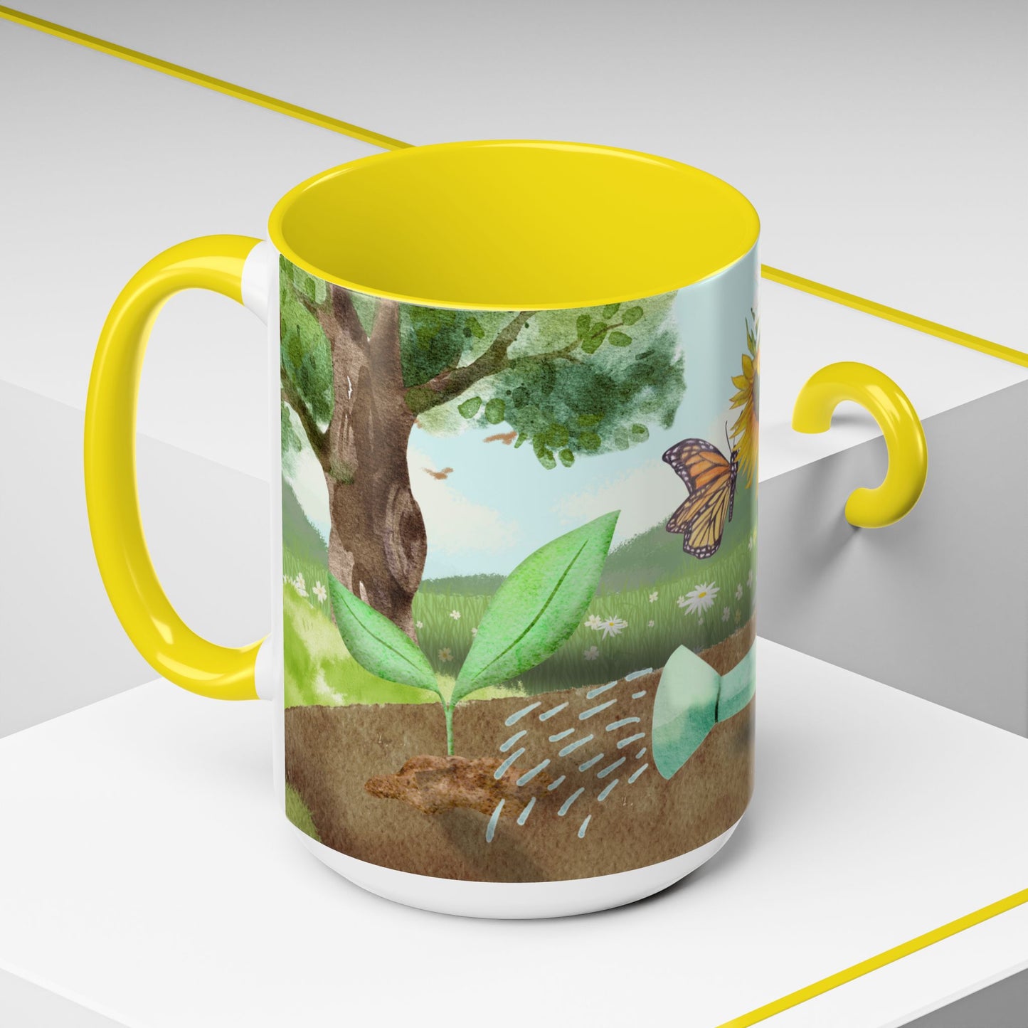 Learn and Grow Accent Coffee Mug - 11oz & 15oz | Nature-Inspired Design for Garden Lovers