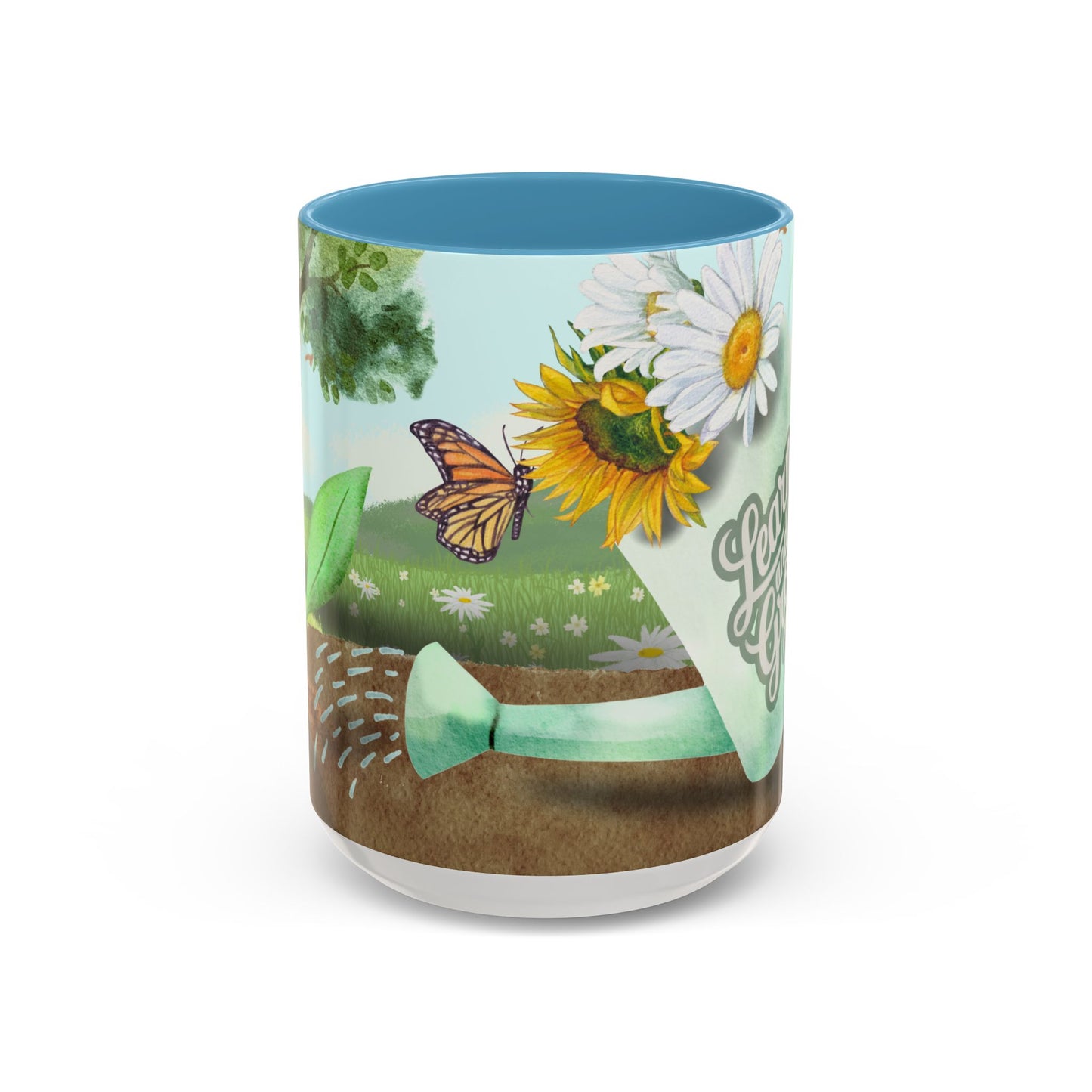 Learn and Grow Accent Coffee Mug - 11oz & 15oz | Nature-Inspired Design for Garden Lovers