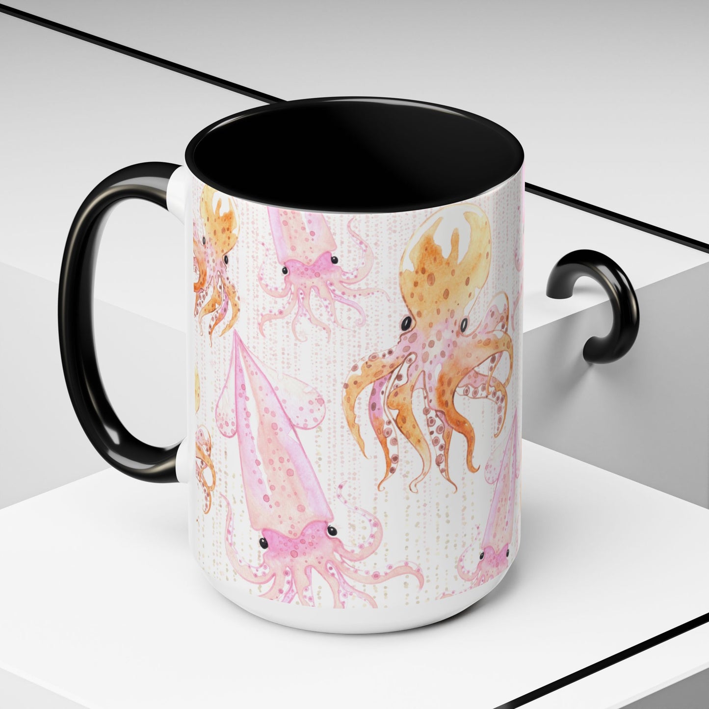 Whimsical Octopus & Squid Accent Coffee Mug - 11 & 15oz - Perfect for Sea Lovers