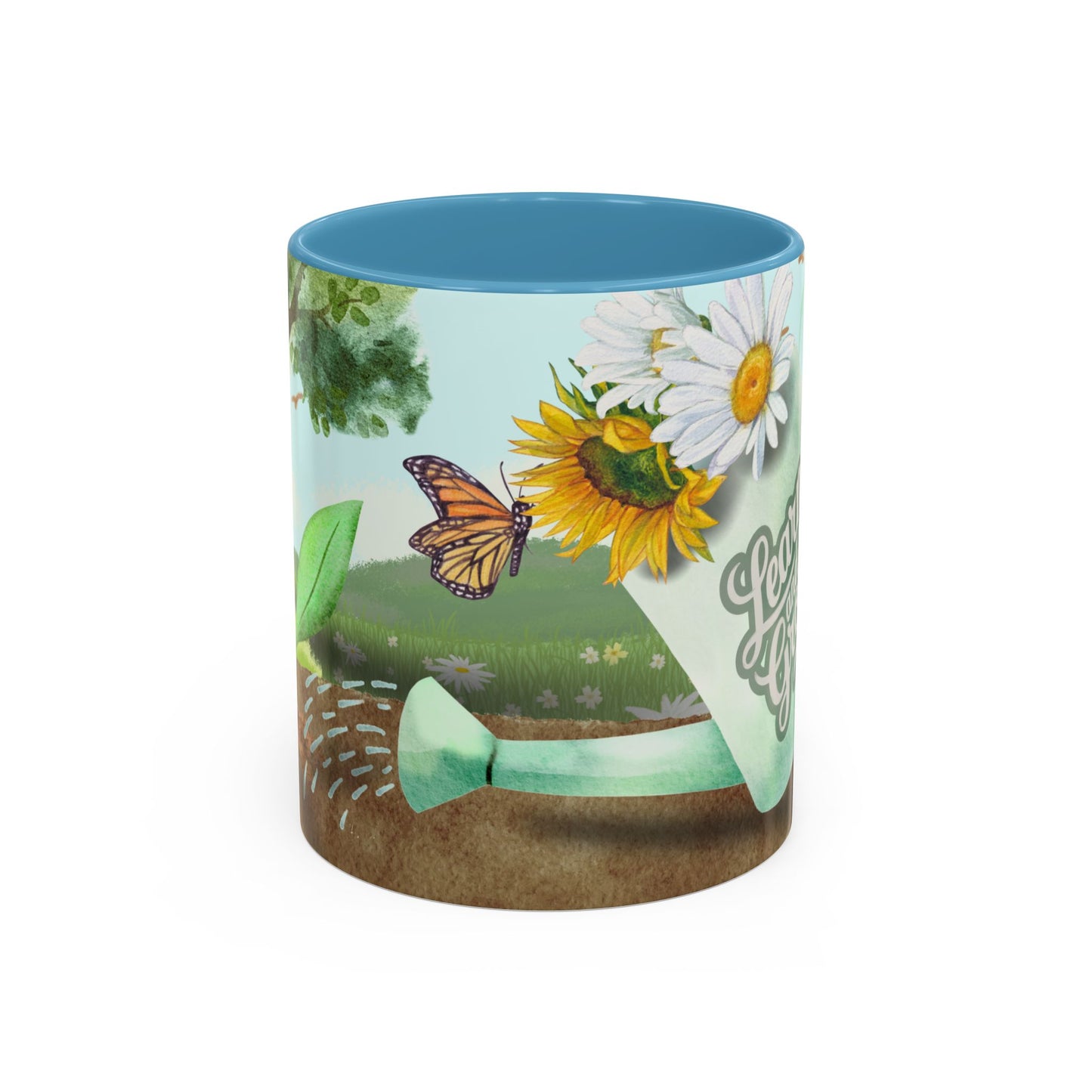 Learn and Grow Accent Coffee Mug - 11oz & 15oz | Nature-Inspired Design for Garden Lovers