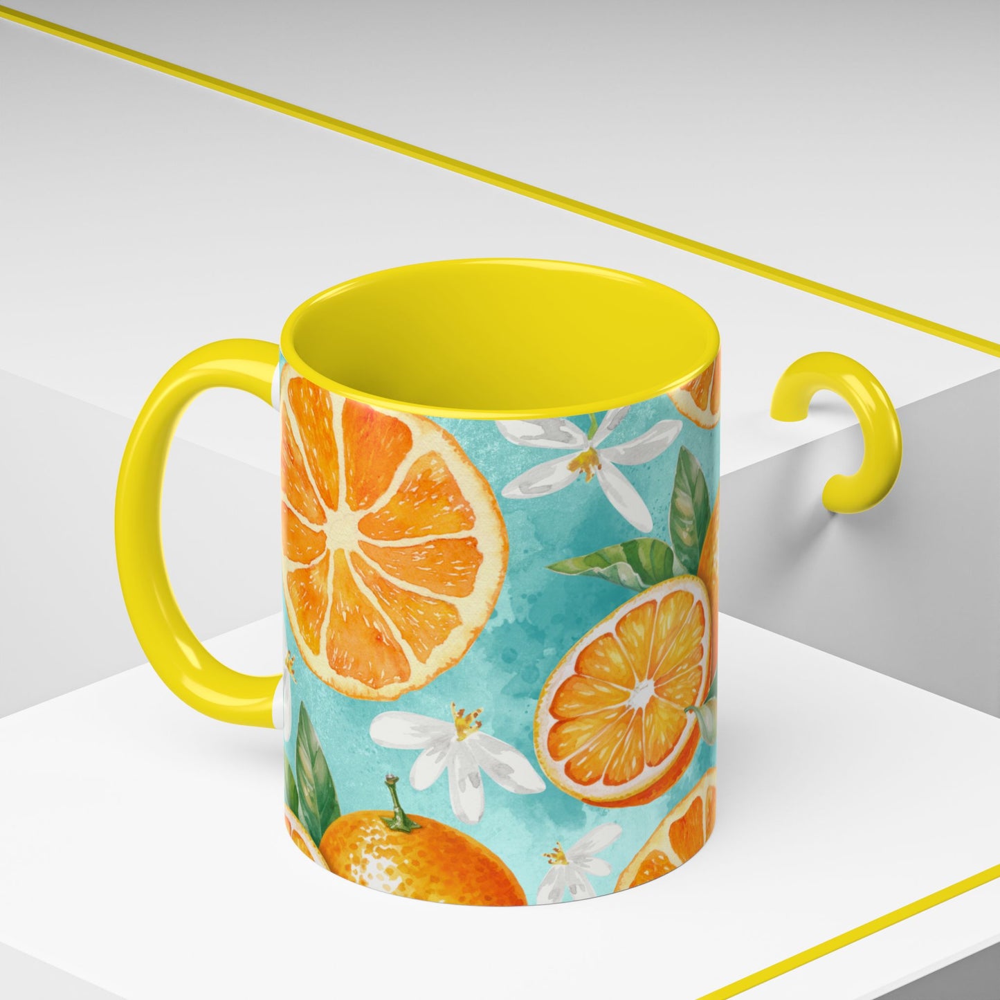 Citrus Accent Coffee Mug - Bright Orange Floral Design, Perfect for Summer Mornings