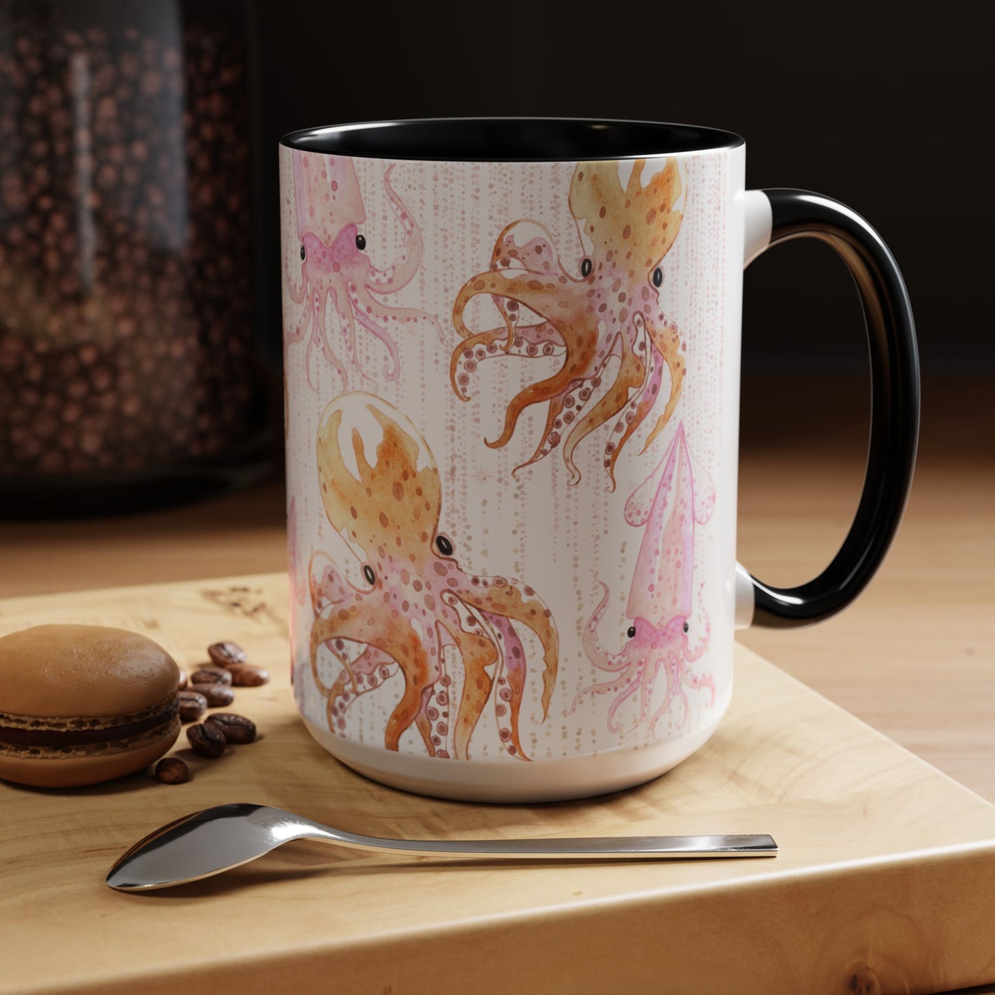 Whimsical Octopus & Squid Accent Coffee Mug - 11 & 15oz - Perfect for Sea Lovers
