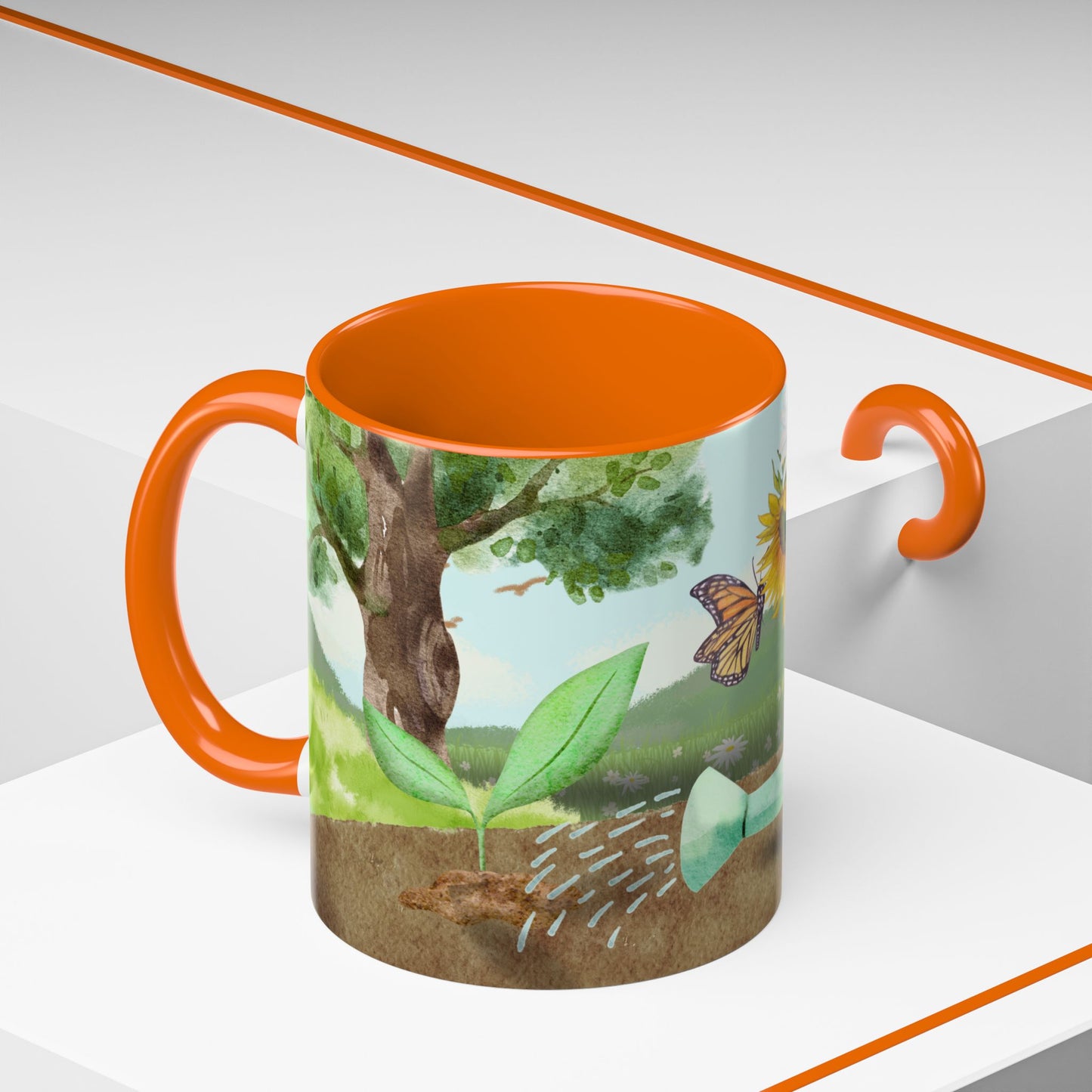 Learn and Grow Accent Coffee Mug - 11oz & 15oz | Nature-Inspired Design for Garden Lovers