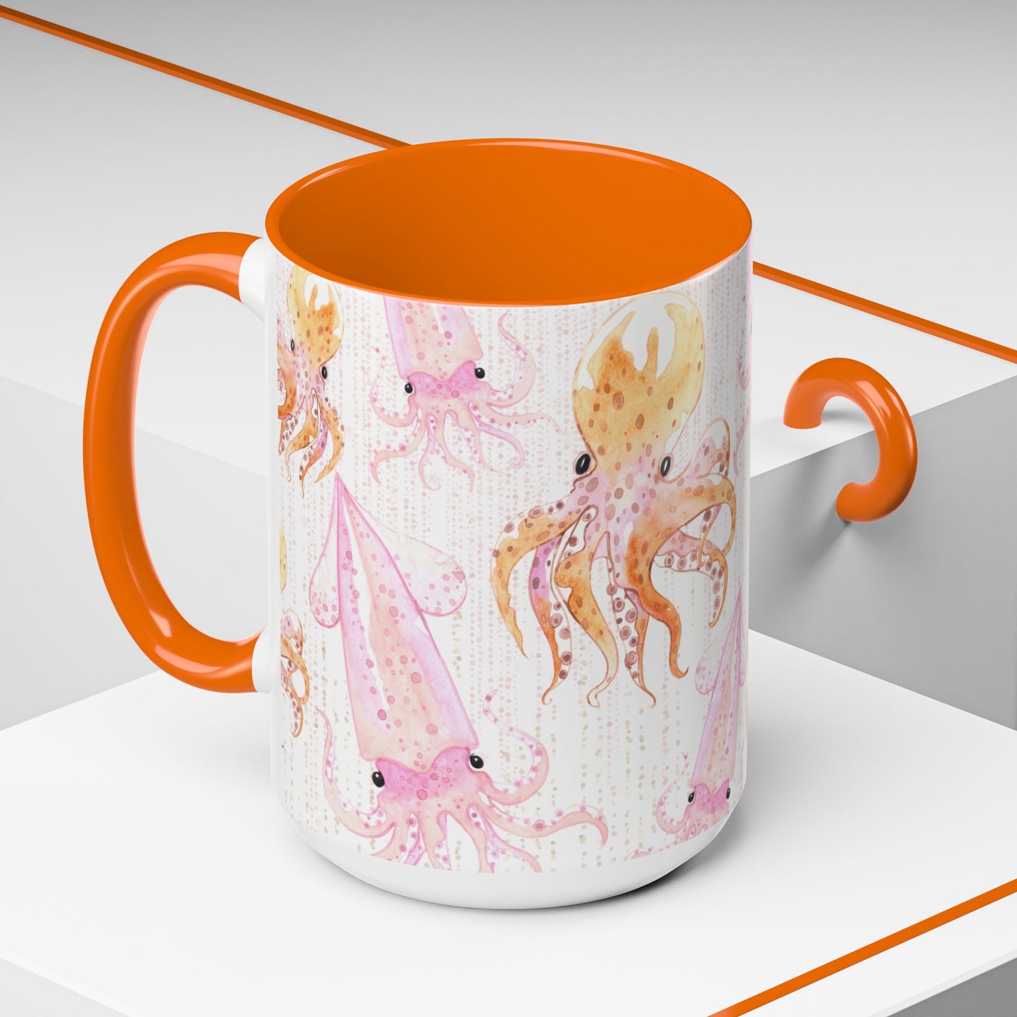 Whimsical Octopus & Squid Accent Coffee Mug - 11 & 15oz - Perfect for Sea Lovers