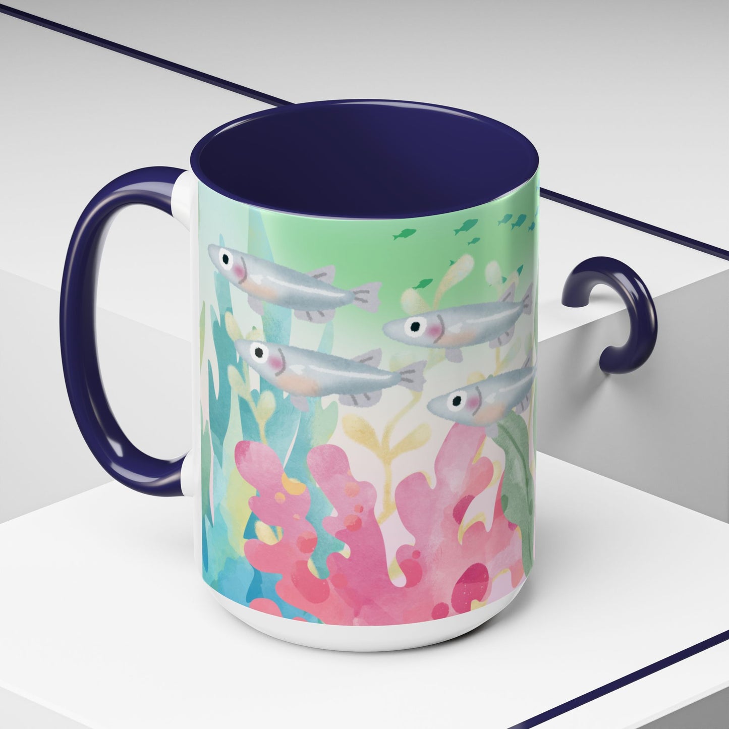 Colorful Coral Reef Accent Coffee Mug - Vibrant Ocean Life Design