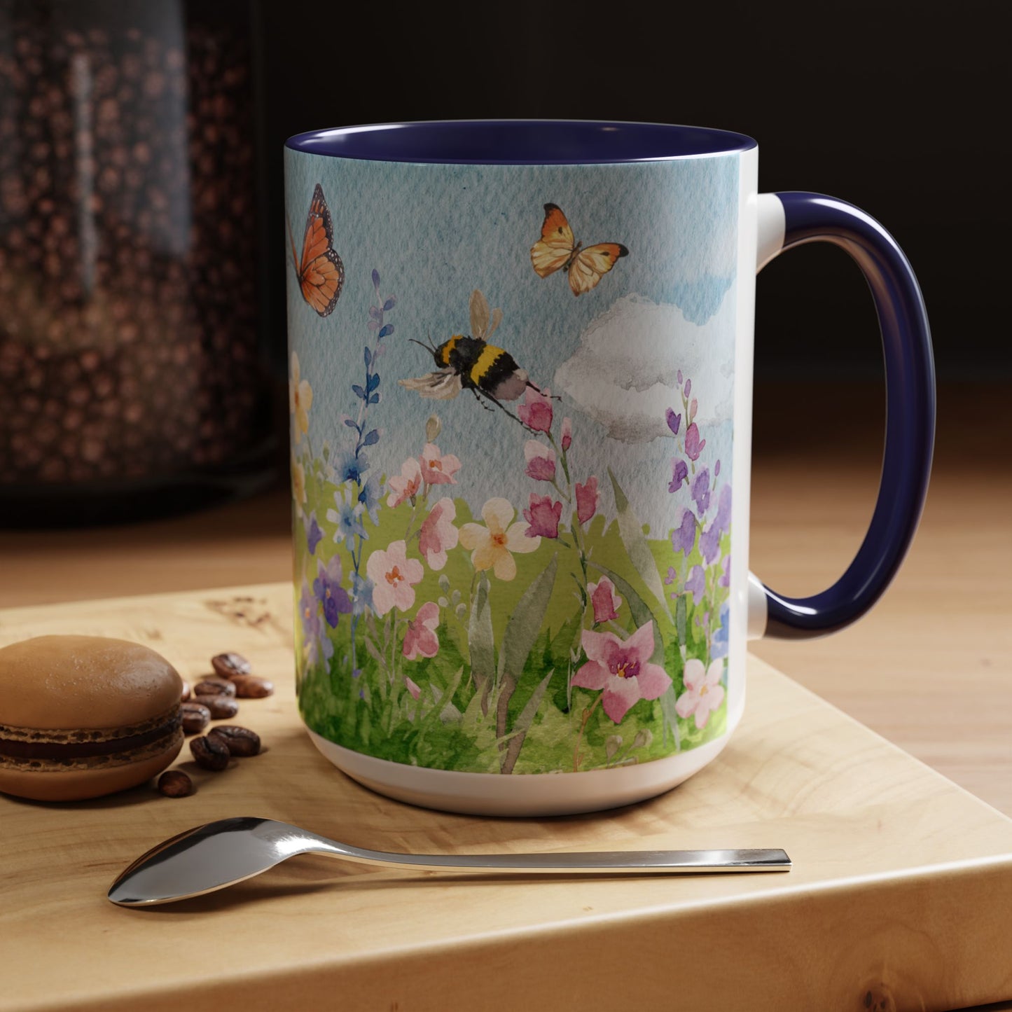 Butterfly Blossom Accent Coffee Mug - 11 & 15oz Floral Design for Nature Lovers
