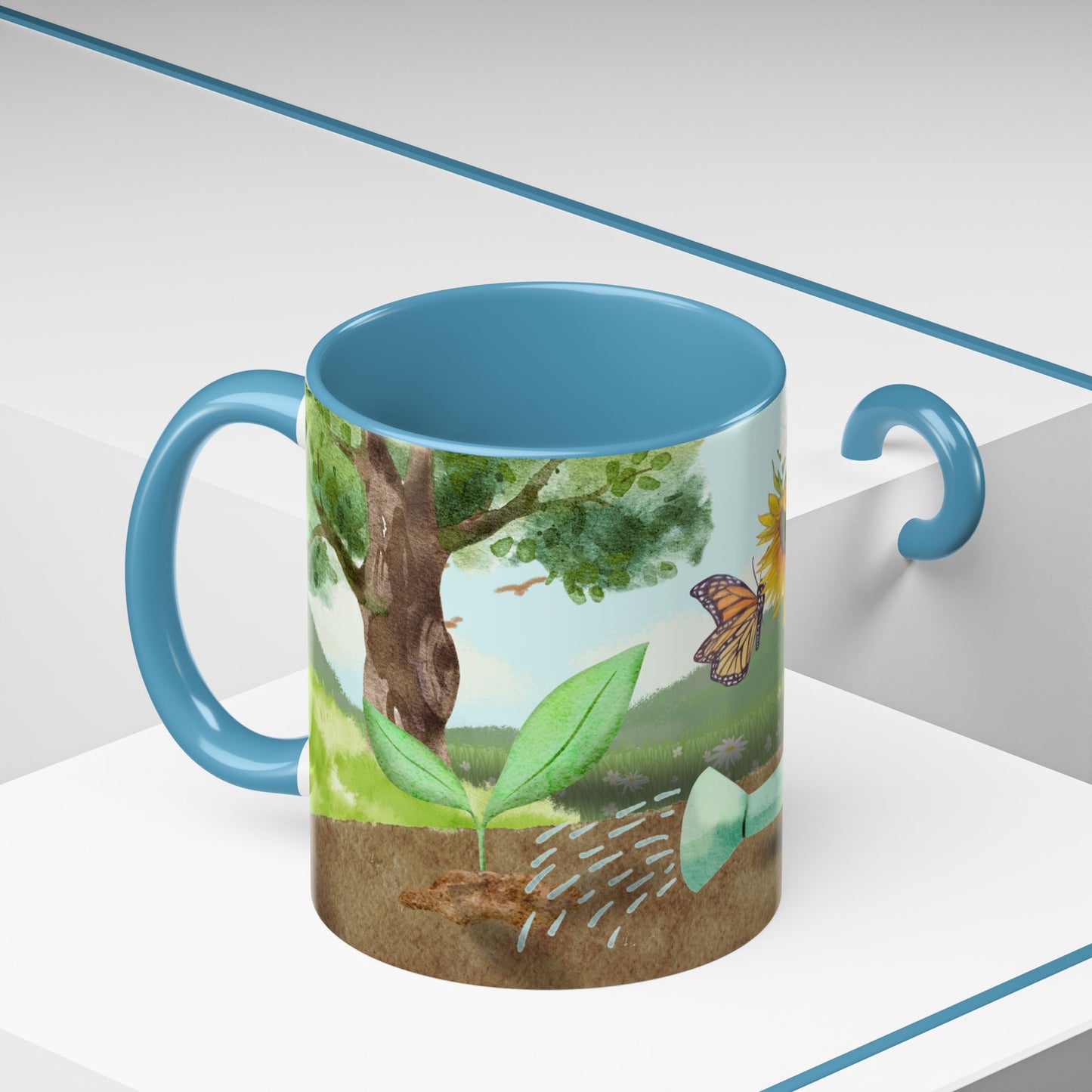 Learn and Grow Accent Coffee Mug - 11oz & 15oz | Nature-Inspired Design for Garden Lovers