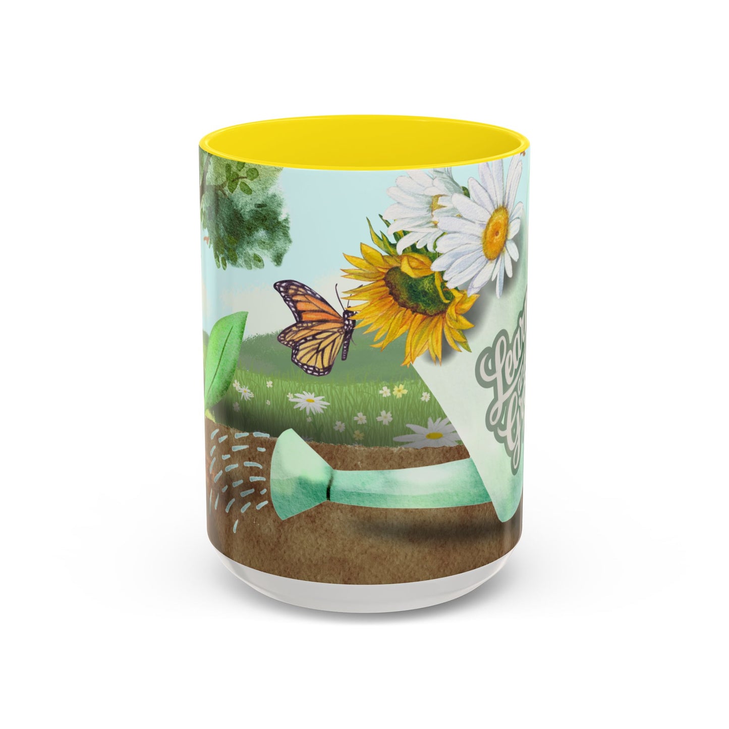 Learn and Grow Accent Coffee Mug - 11oz & 15oz | Nature-Inspired Design for Garden Lovers