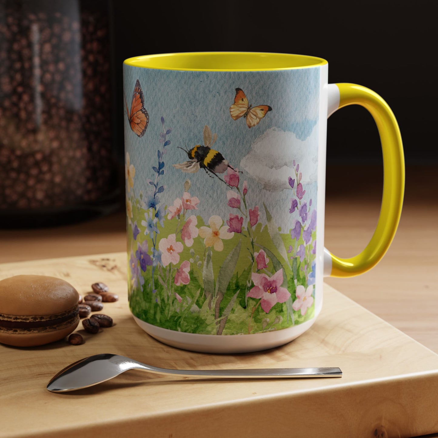 Butterfly Blossom Accent Coffee Mug - 11 & 15oz Floral Design for Nature Lovers