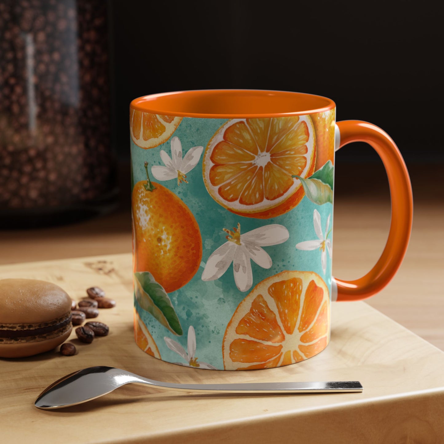 Citrus Accent Coffee Mug - Bright Orange Floral Design, Perfect for Summer Mornings