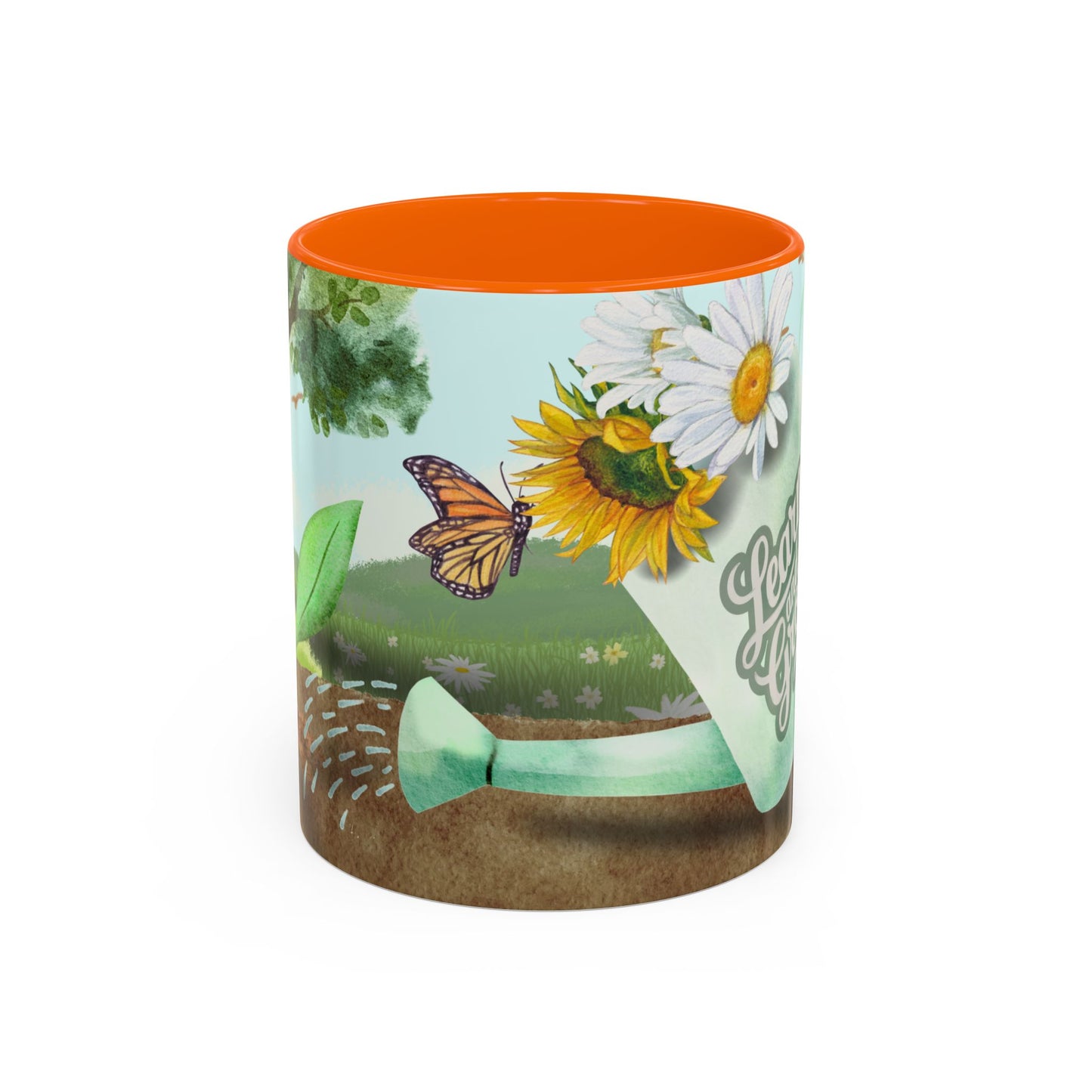 Learn and Grow Accent Coffee Mug - 11oz & 15oz | Nature-Inspired Design for Garden Lovers