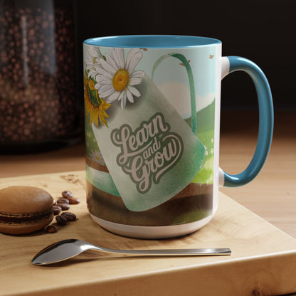 Learn and Grow Accent Coffee Mug - 11oz & 15oz | Nature-Inspired Design for Garden Lovers