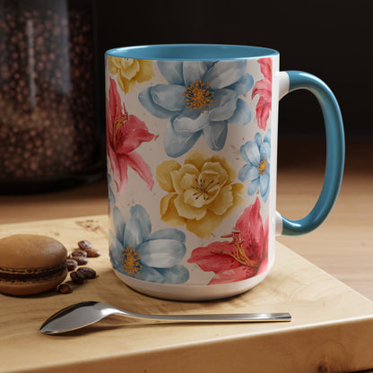 Floral Accent Coffee Mug - Vibrant Flower Design for Home & Gifts