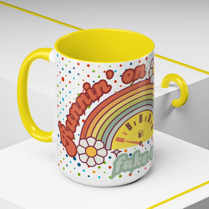 Colorful Rainbow Coffee Mug - 'Runnin' on Fumes & Fake Enthusiasm'